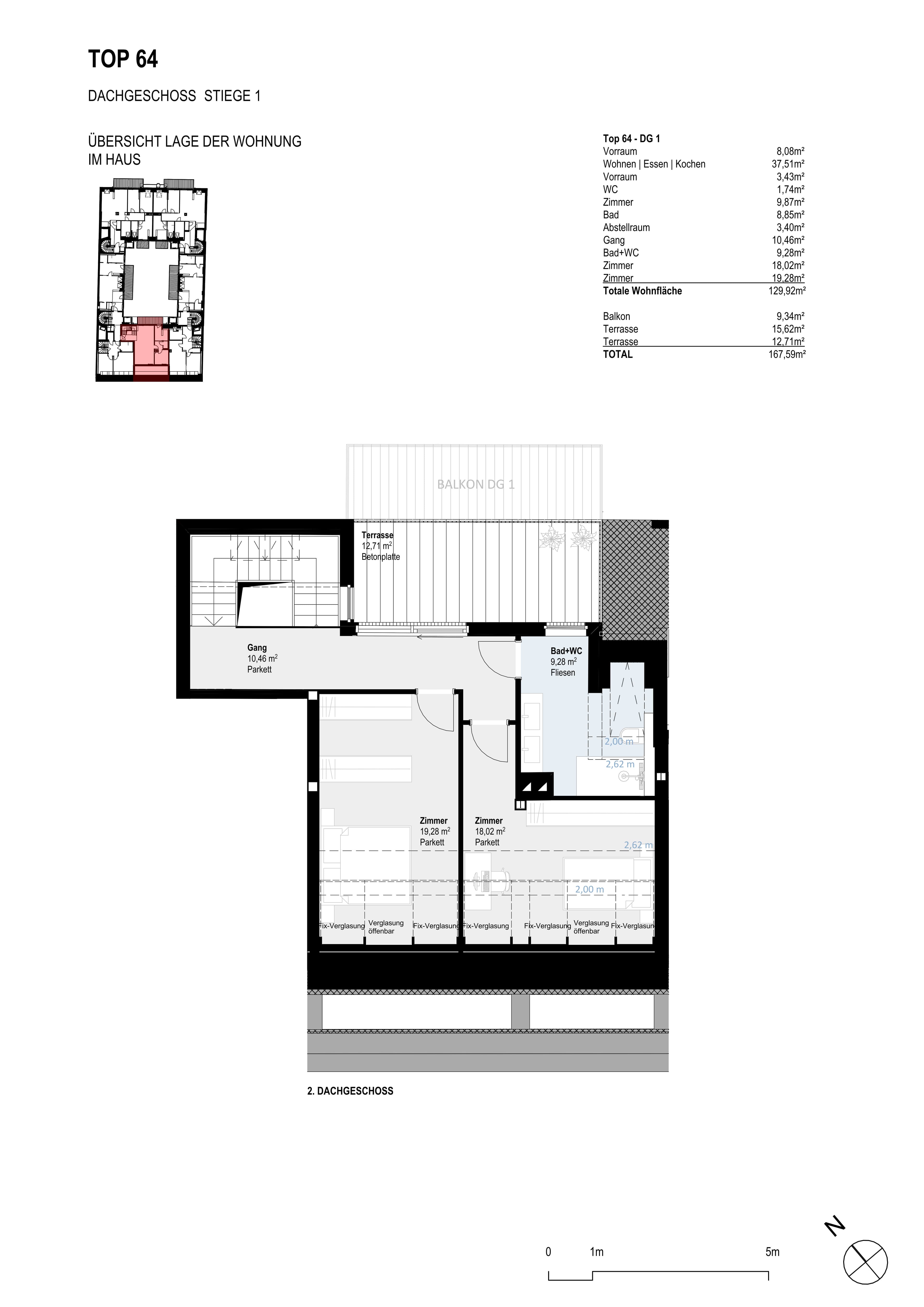 Grundriss Top 64 — Paulus 5 — 4 Zimmer — 129,9 m² — 2nd attic floor