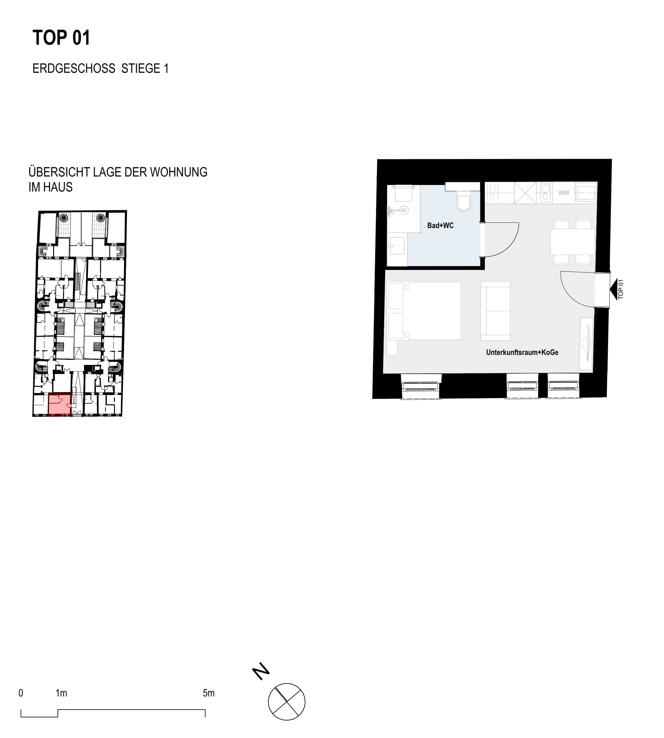 Grundriss Top 1 — Paulus 5 — 1 Zimmer — 28,7 m² — Ground floor