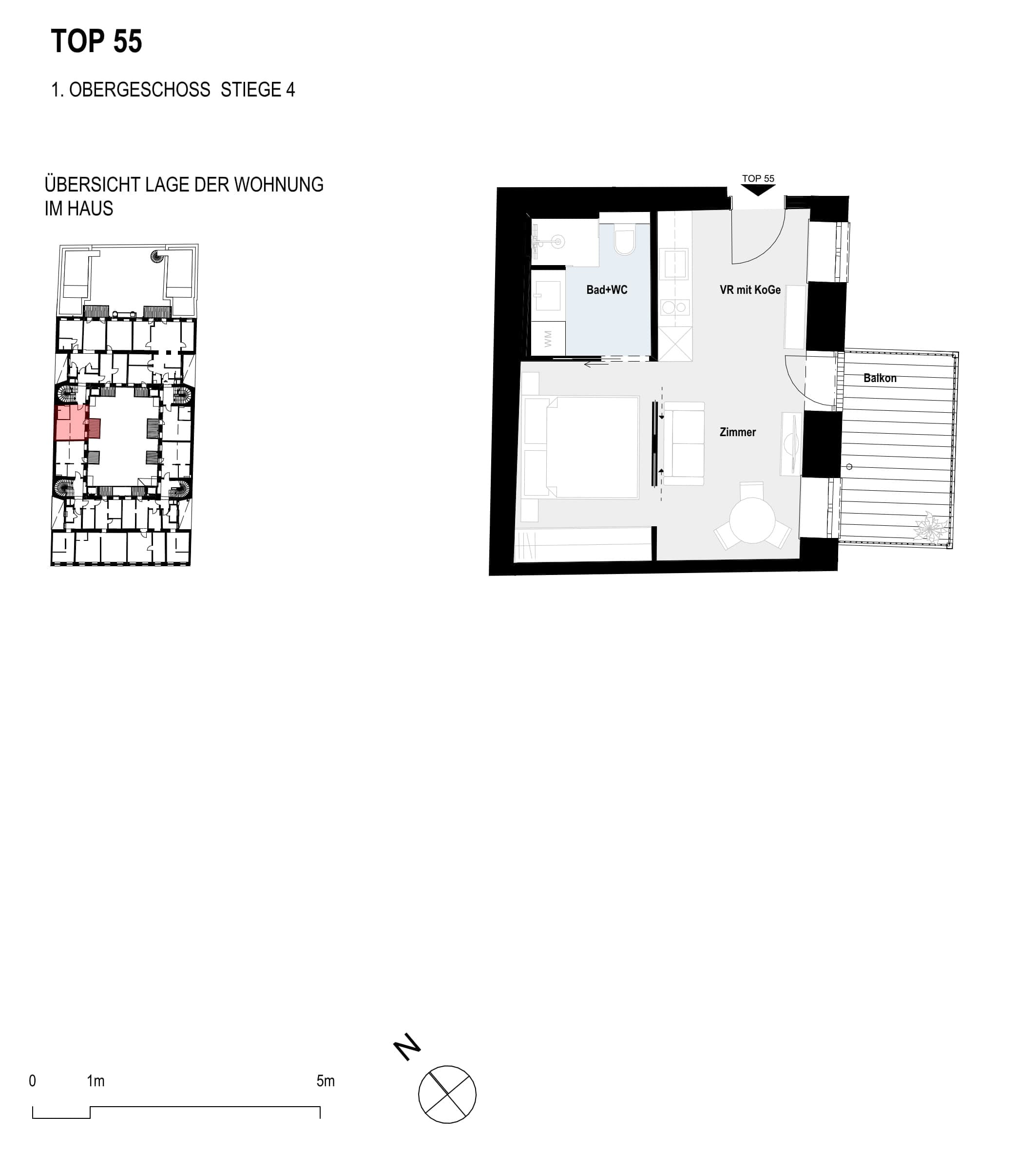 Grundriss Top 55 — Paulus 5 — 1 Zimmer — 28,9 m² — 2nd floor