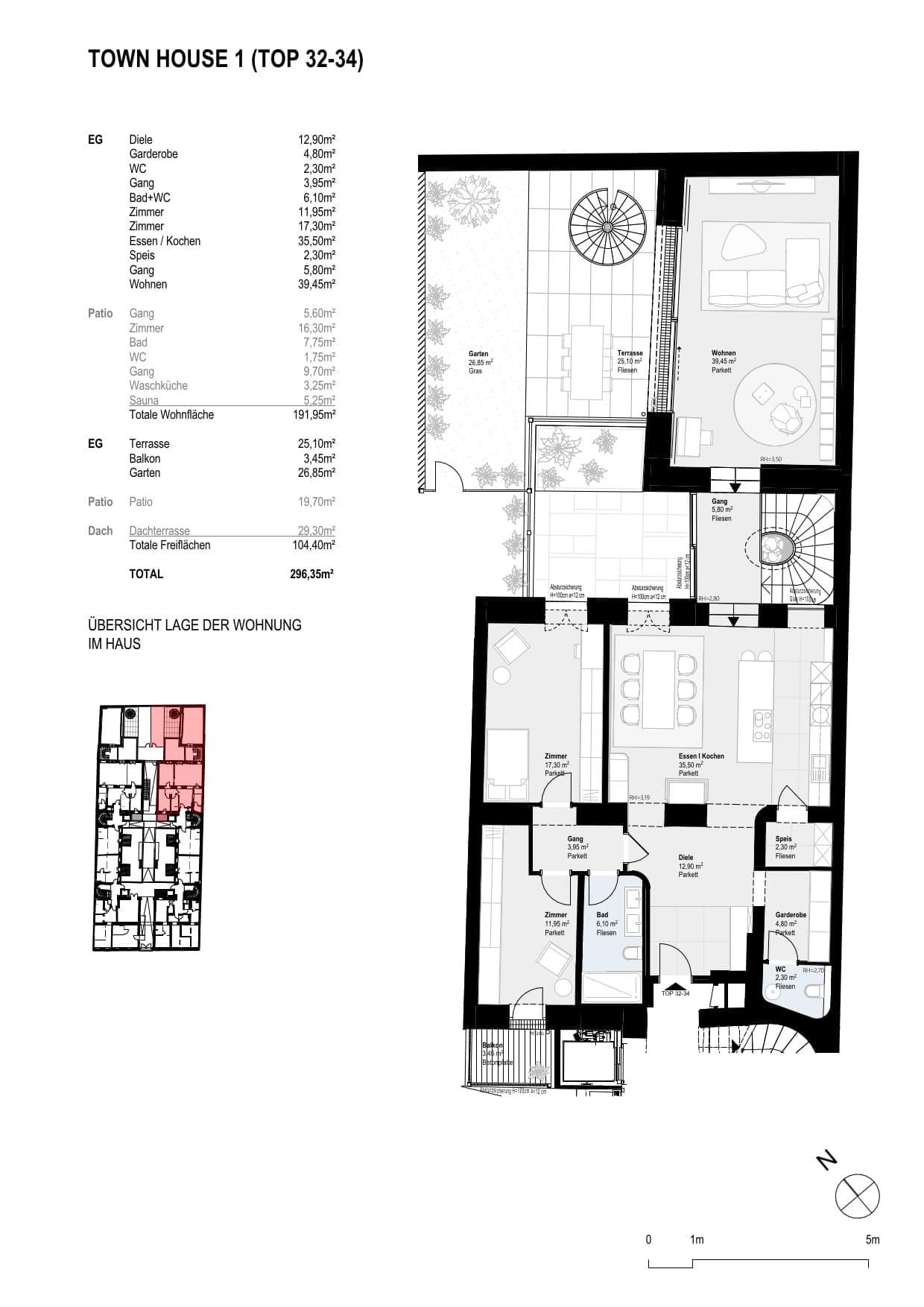 Grundriss Top 32-34 — Paulus 5 — 5 Zimmer — 192 m² — Ground floor / Attic floor