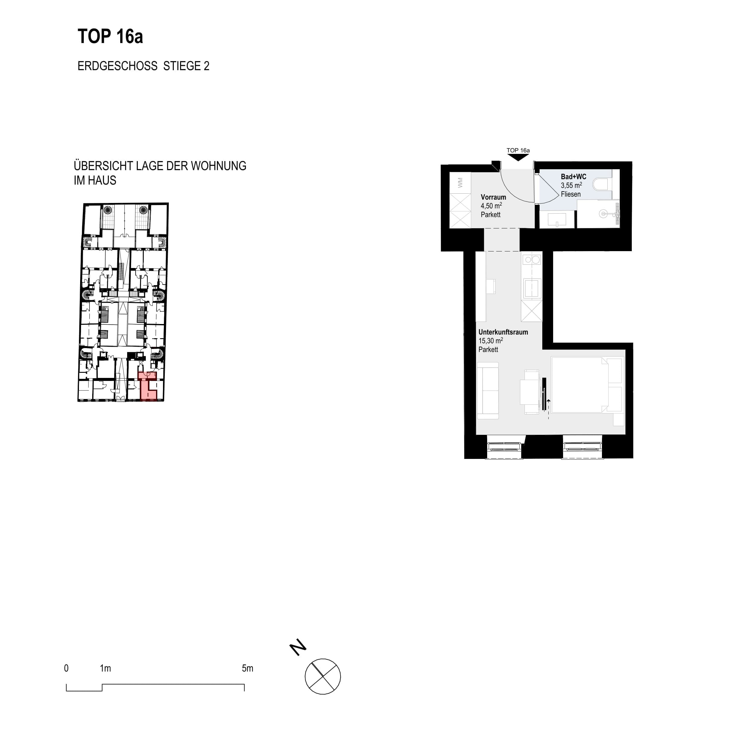 Grundriss Top 16a — Paulus 5 — 1 Zimmer — 23,4 m² — Ground floor