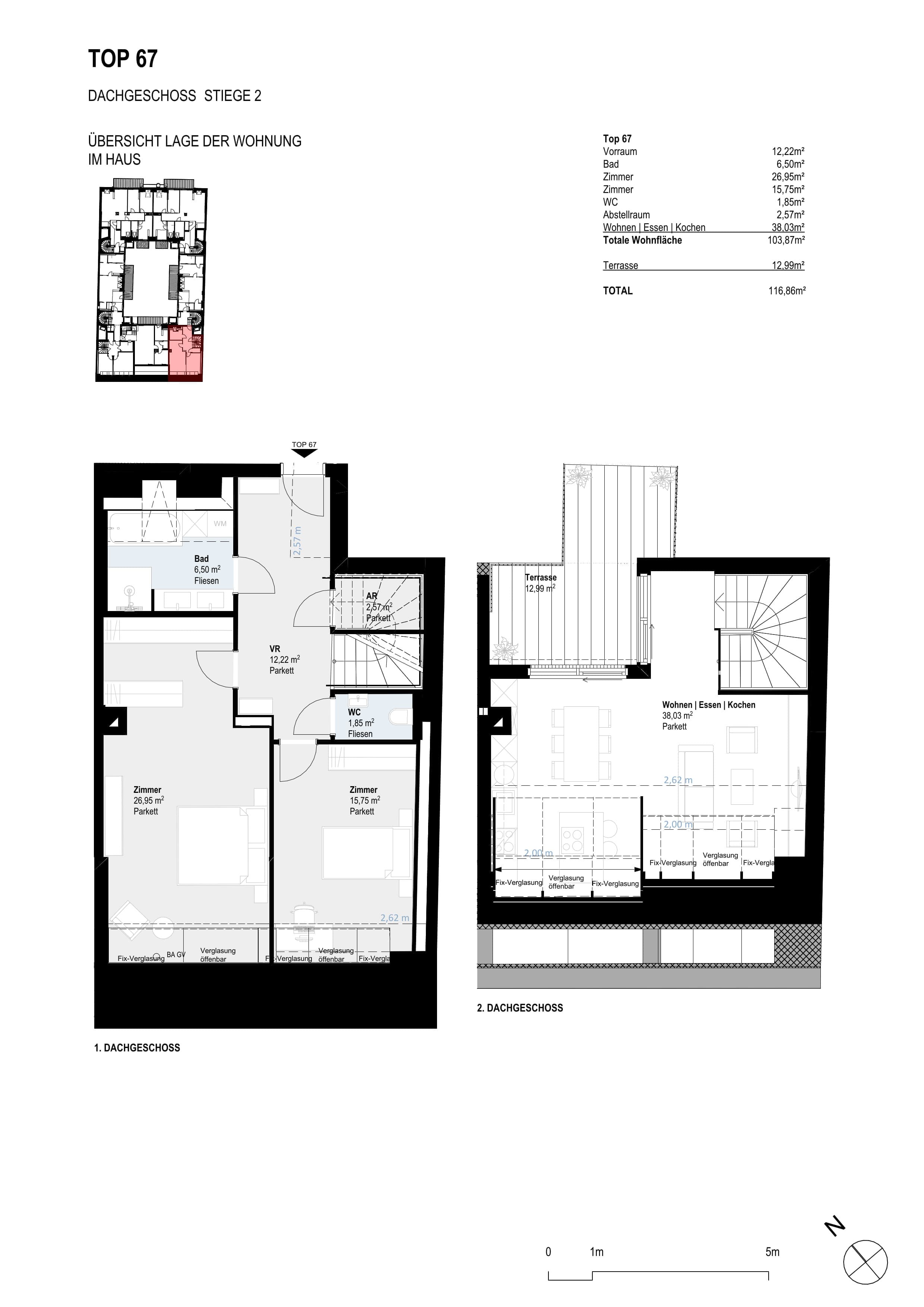 Grundriss Top 67 — Paulus 5 — 3 Zimmer — 103,9 m² — 2nd attic floor