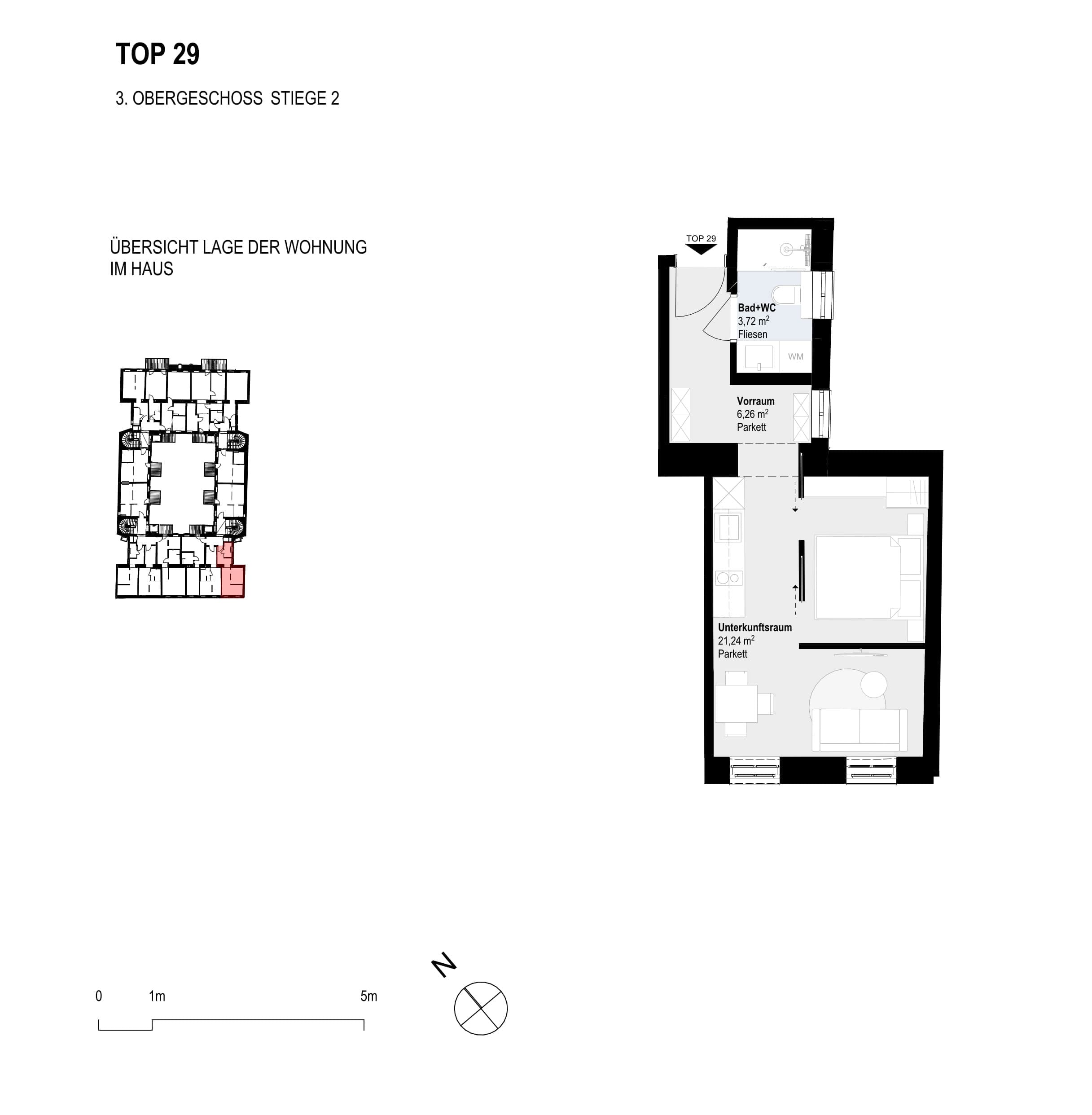 Grundriss Top 29 — Paulus 5 — 1 Zimmer — 31,2 m² — 3rd floor