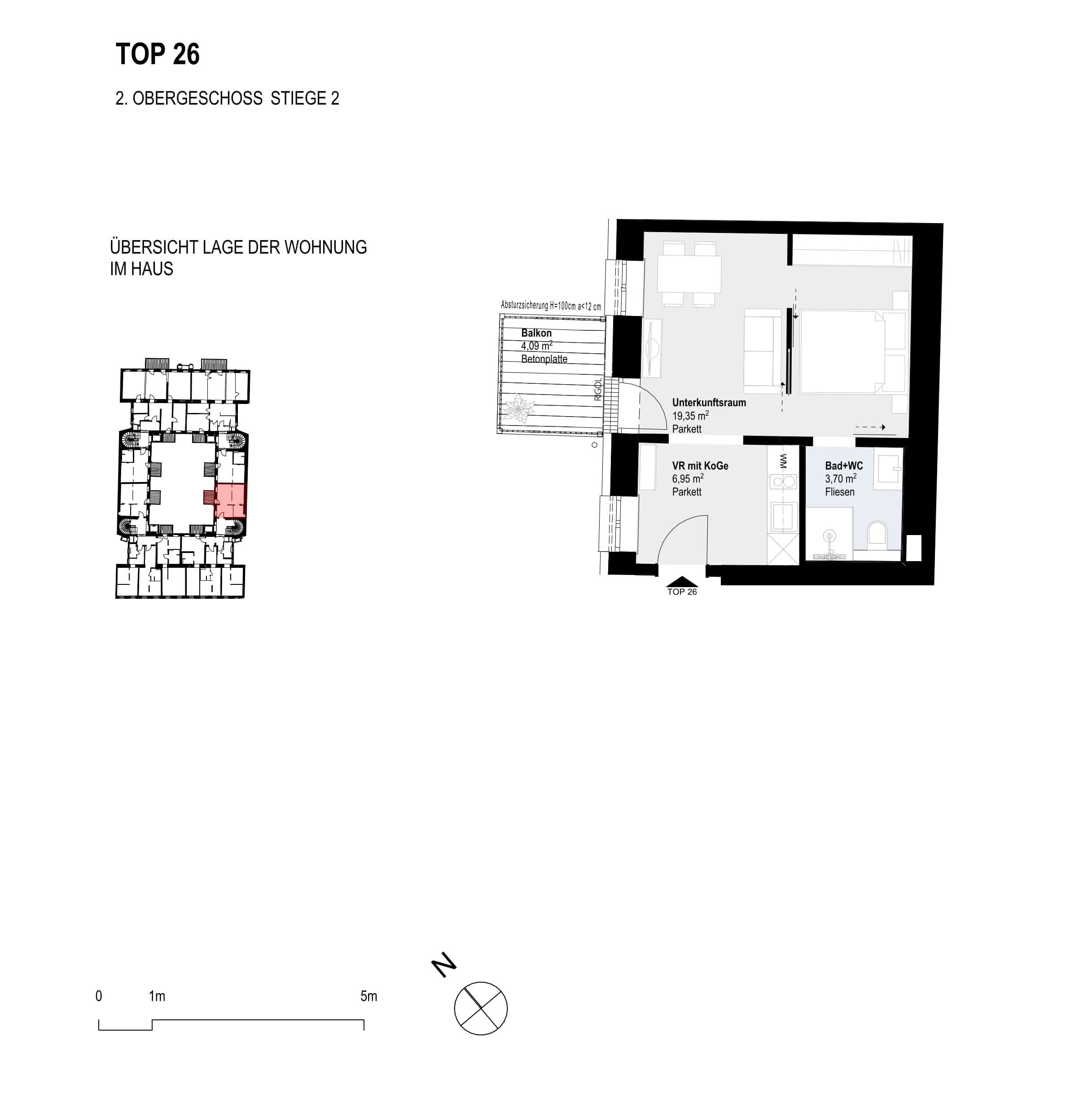 Grundriss Top 26 — Paulus 5 — 1 Zimmer — 30 m² — 2nd floor