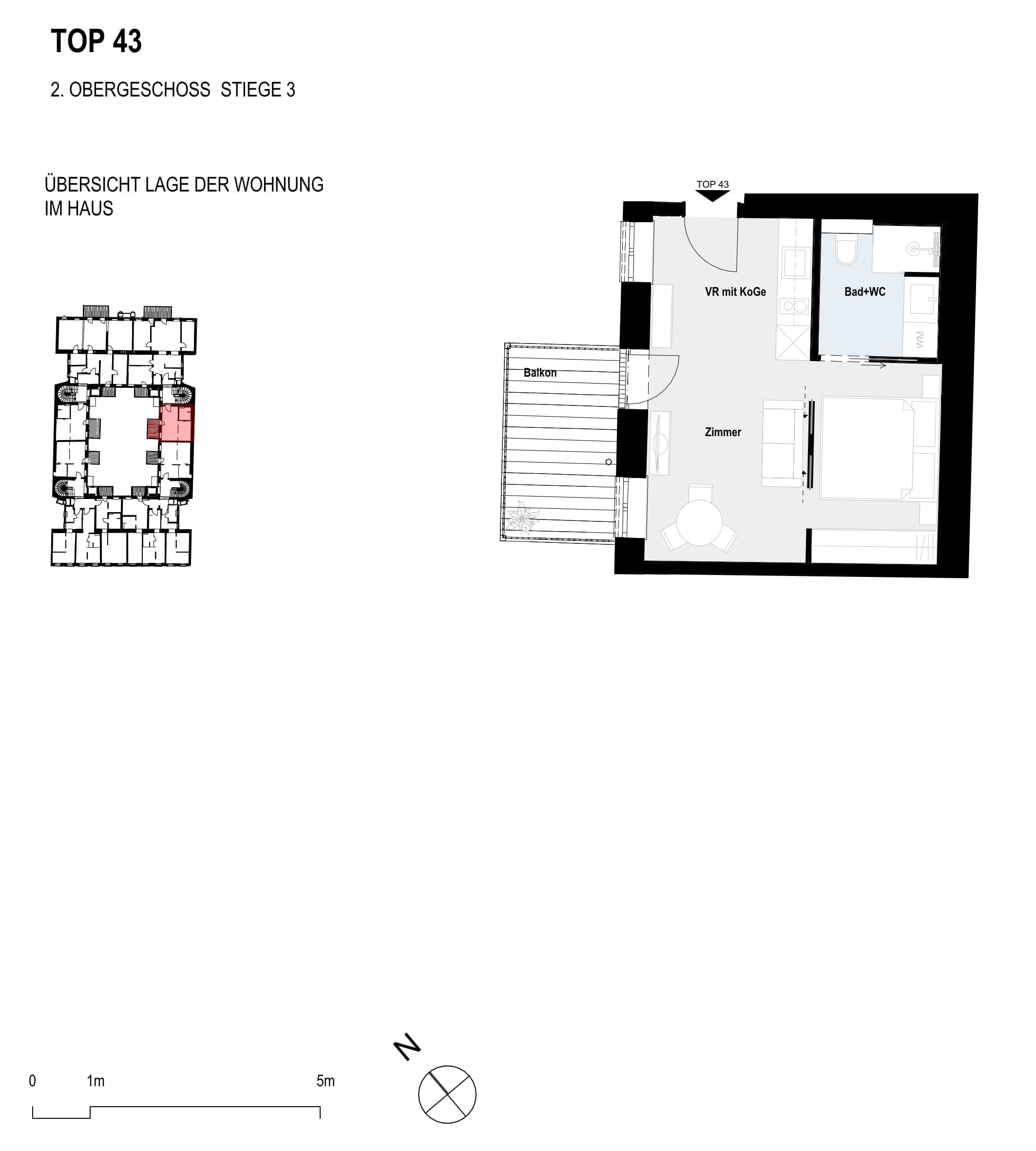 Grundriss Top 43 — Paulus 5 — 1 Zimmer — 29,3 m² — 2nd floor