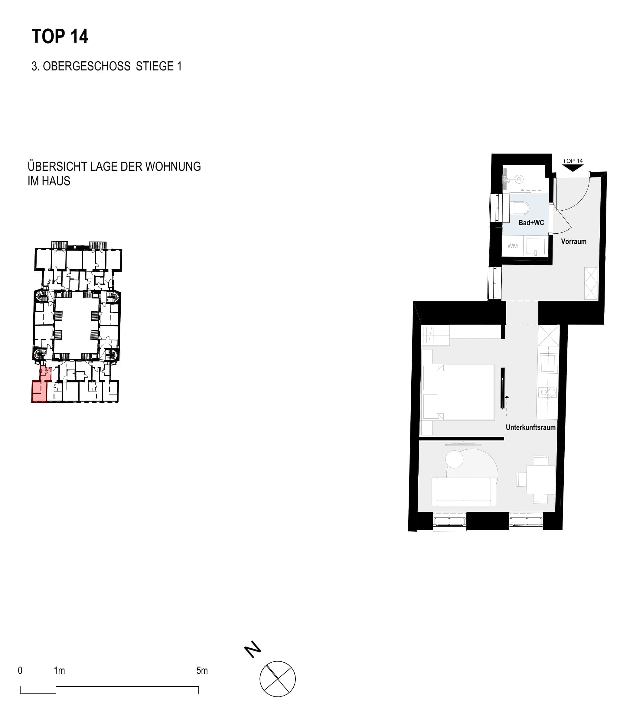 Grundriss Top 14 — Paulus 5 — 1 Zimmer — 30,1 m² — 3rd floor