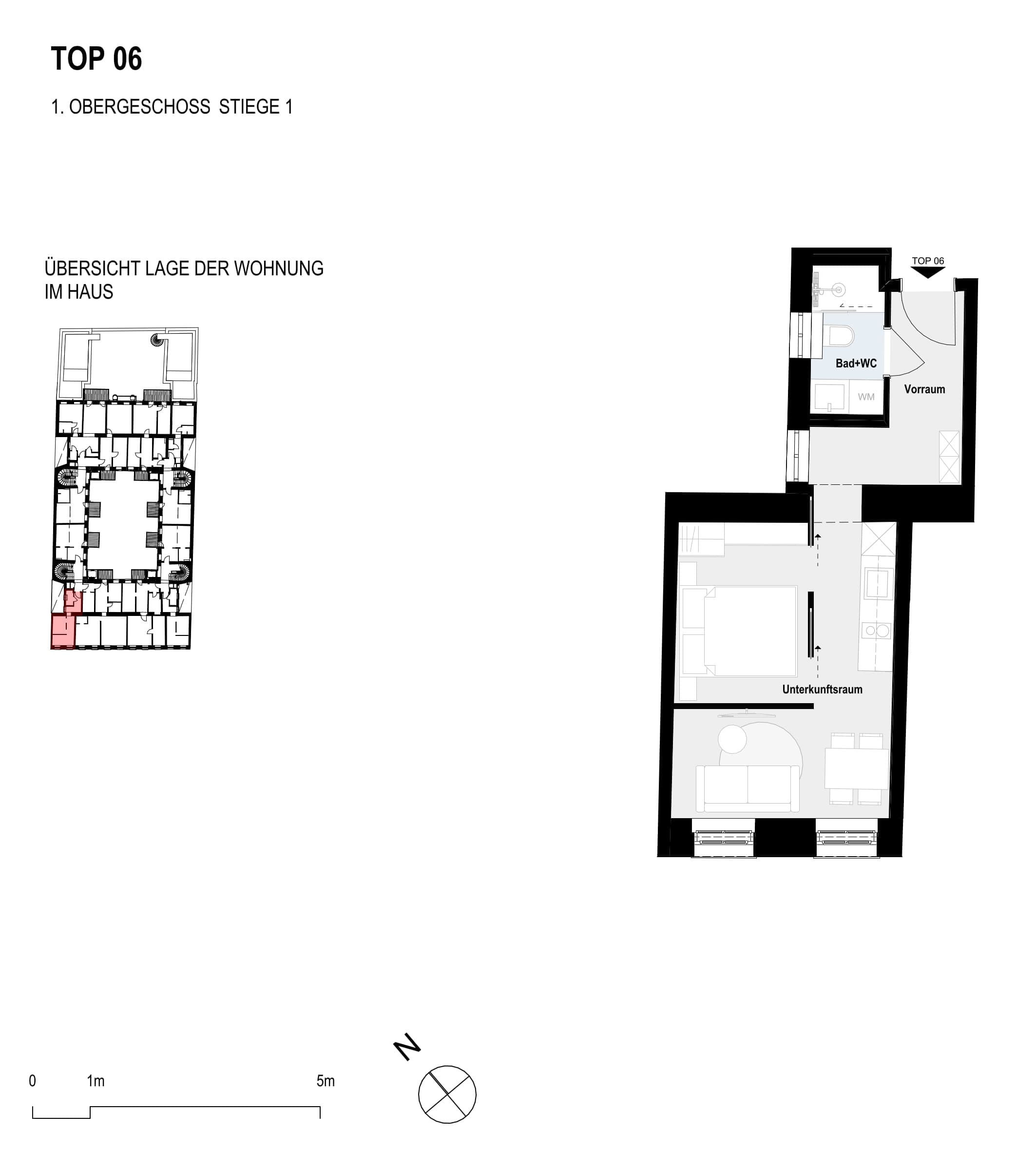Grundriss Top 6 — Paulus 5 — 1 Zimmer — 28,9 m² — 1st floor