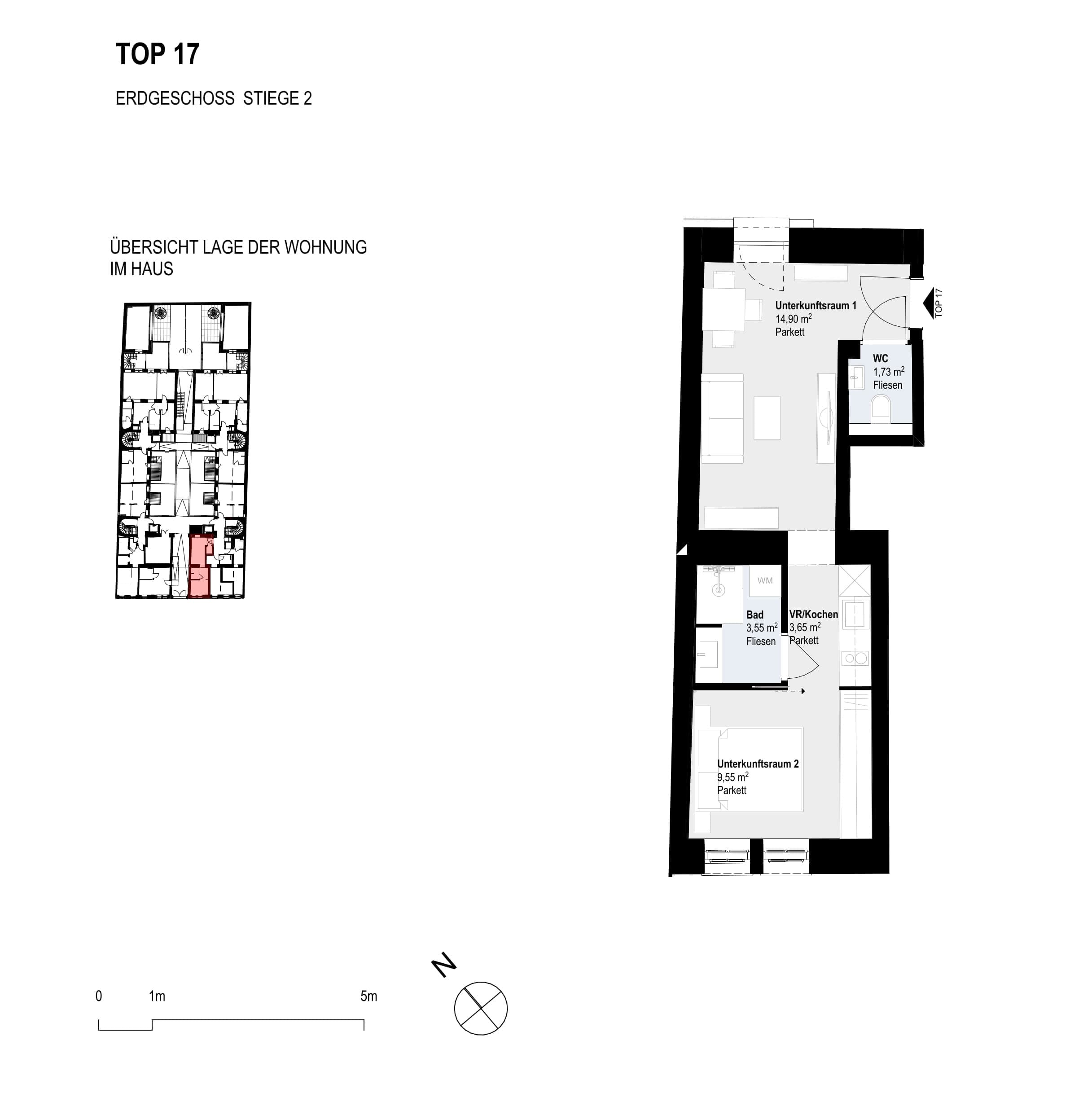 Grundriss Top 17 — Paulus 5 — 2 Zimmer — 33,4 m² — Ground floor