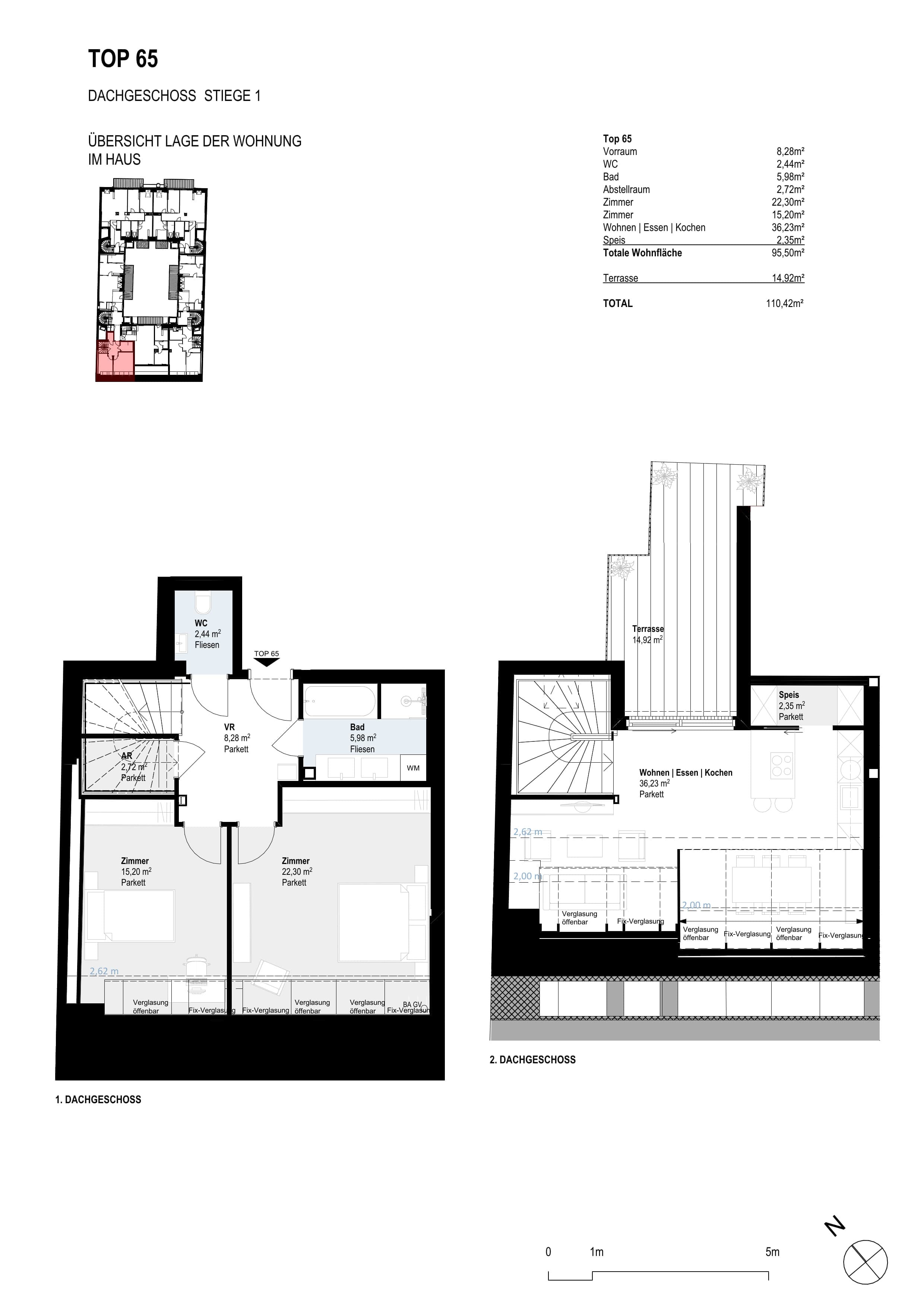 Grundriss Top 65 — Paulus 5 — 3 Zimmer — 95,5 m² — 2nd attic floor
