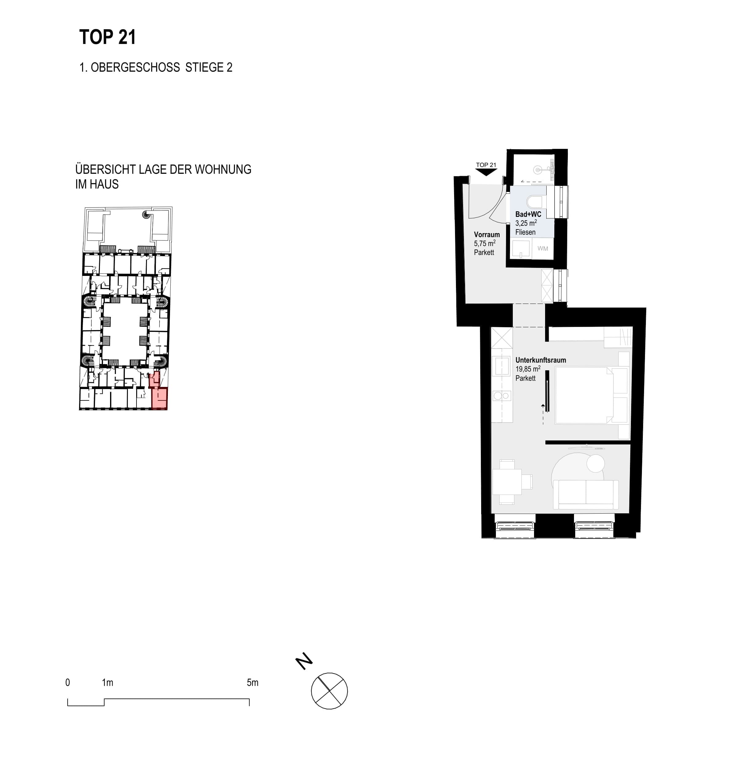 Grundriss Top 21 — Paulus 5 — 1 Zimmer — 28,9 m² — 1st floor