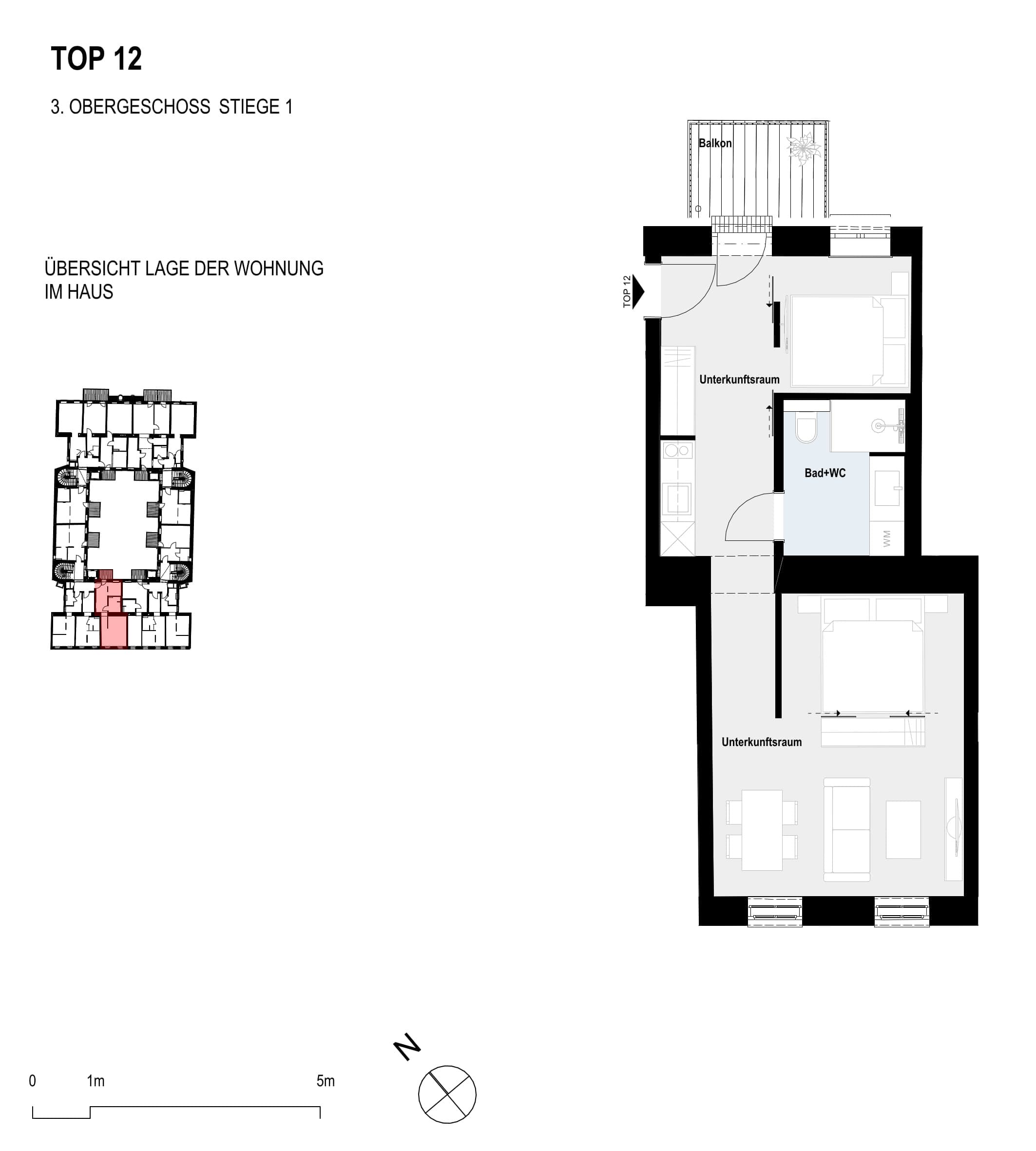 Grundriss Top 12 — Paulus 5 — 2 Zimmer — 45,3 m² — 3rd floor