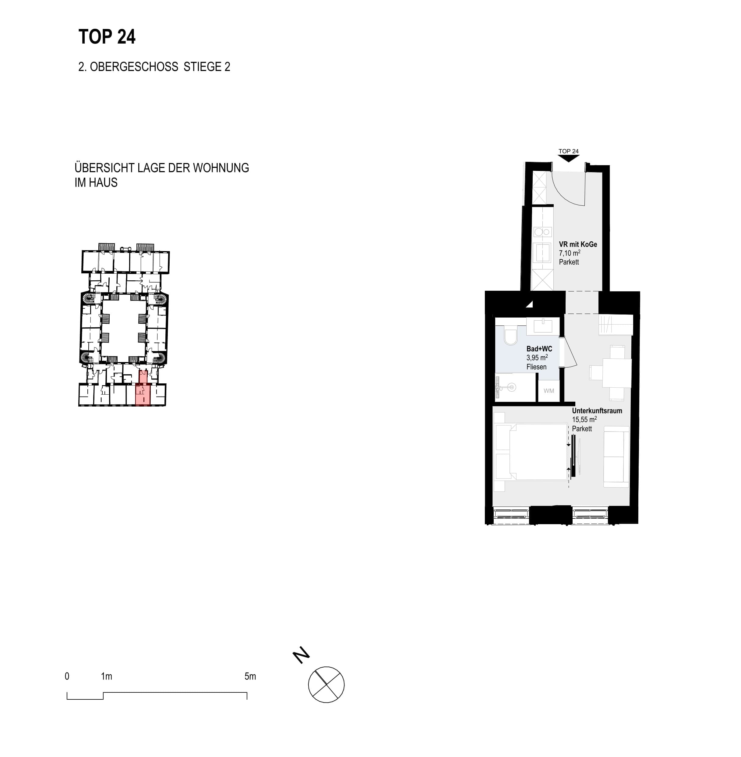 Grundriss Top 24 — Paulus 5 — 1 Zimmer — 26,6 m² — 2nd floor