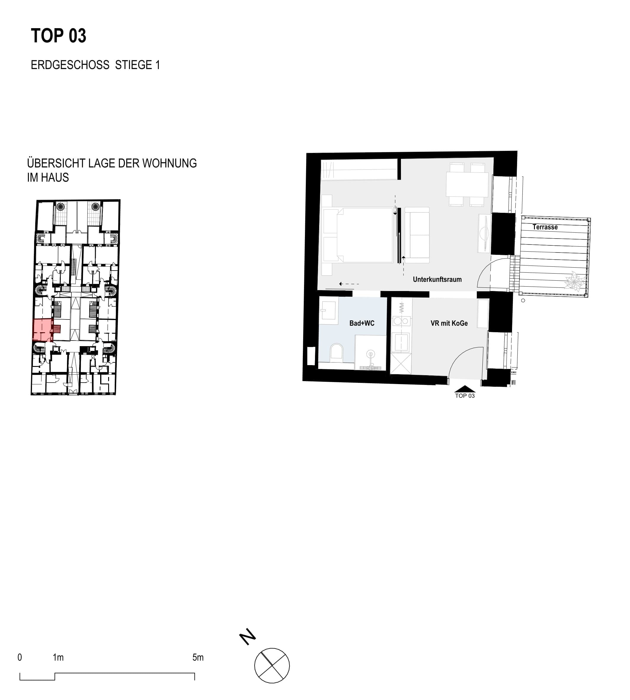 Grundriss Top 3 — Paulus 5 — 1 Zimmer — 28,9 m² — Ground floor