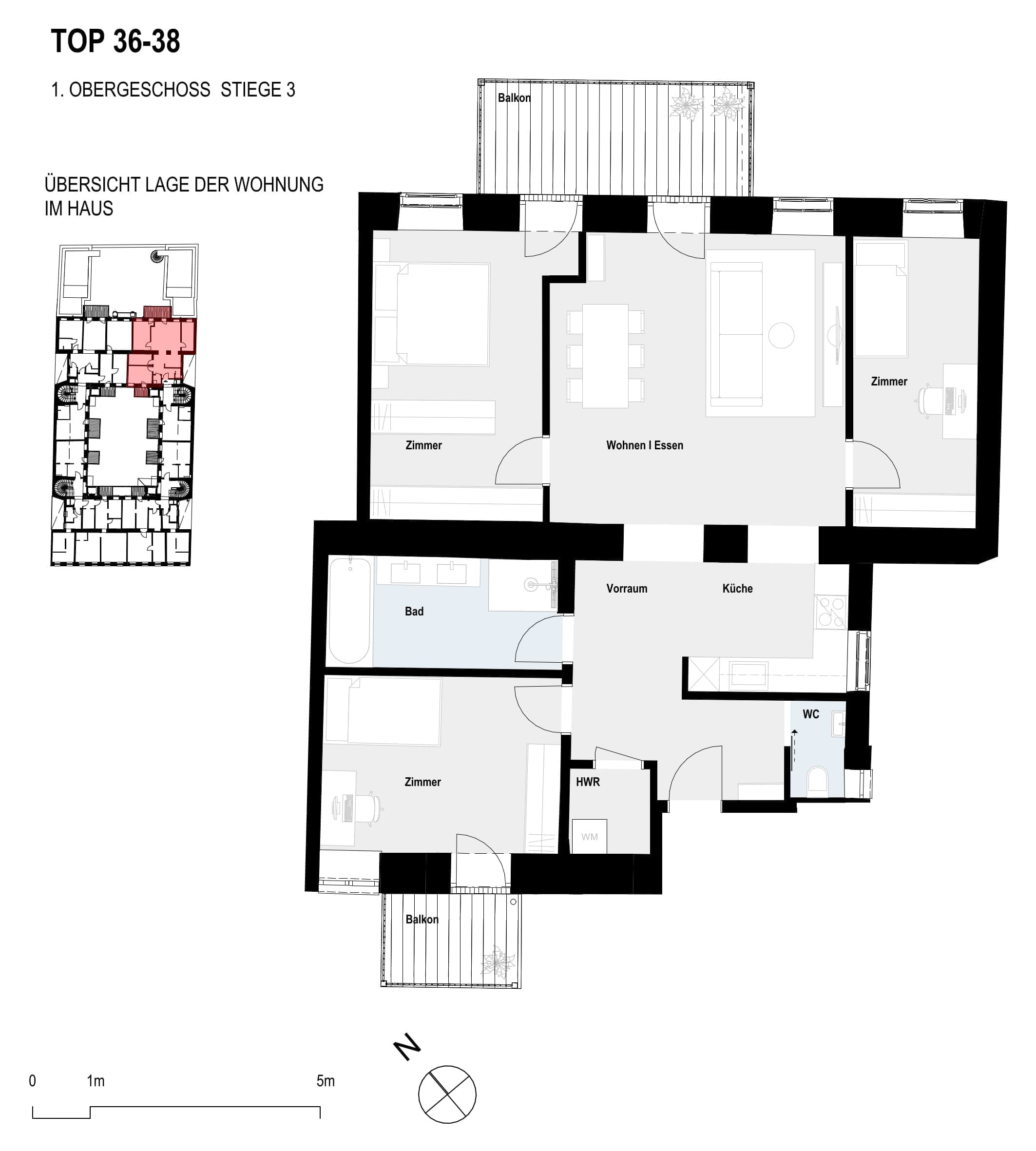 Grundriss Top 36-38 — Paulus 5 — 4 Zimmer — 92 m² — 1st floor