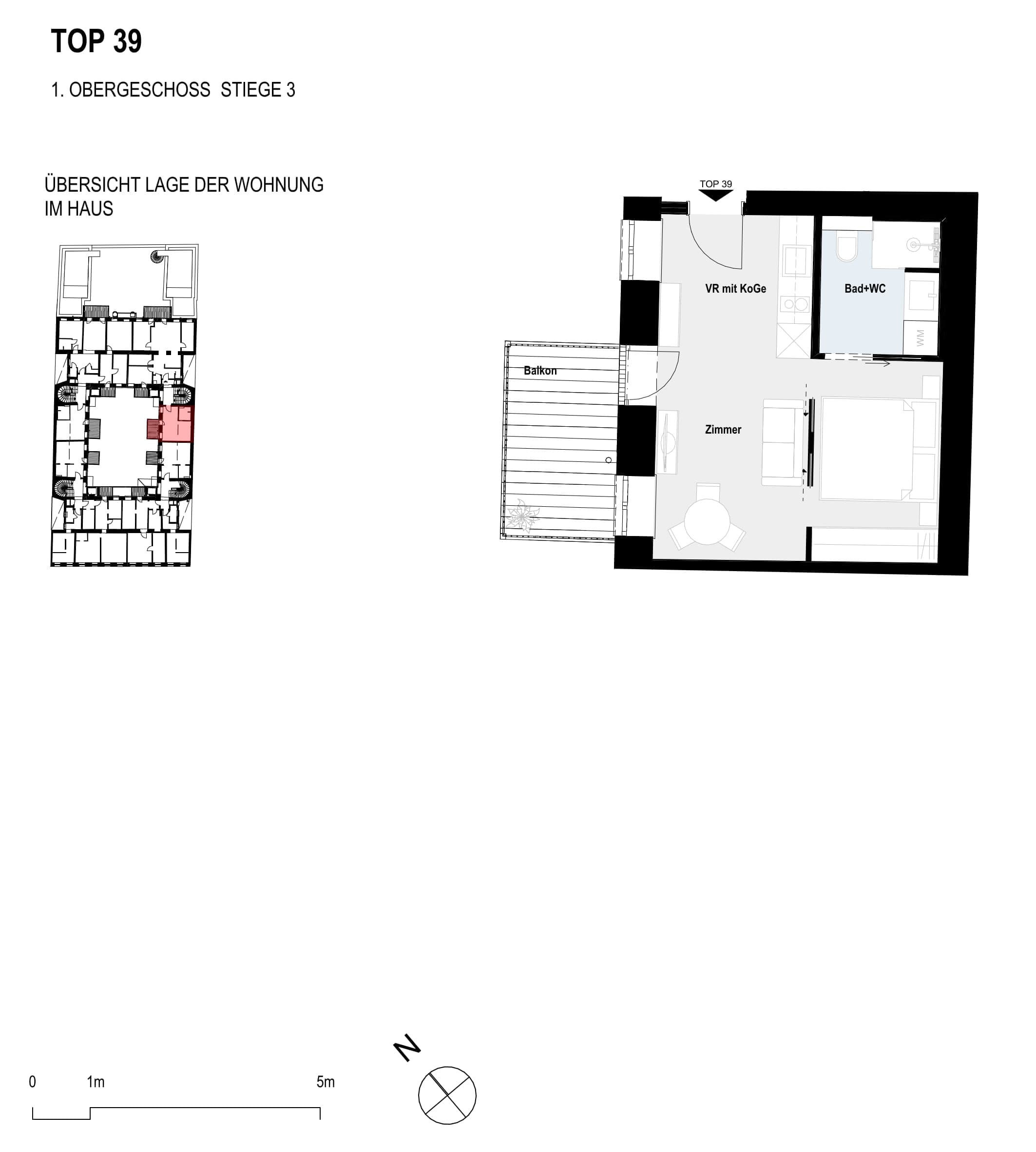 Grundriss Top 39 — Paulus 5 — 1 Zimmer — 28,6 m² — 1st floor