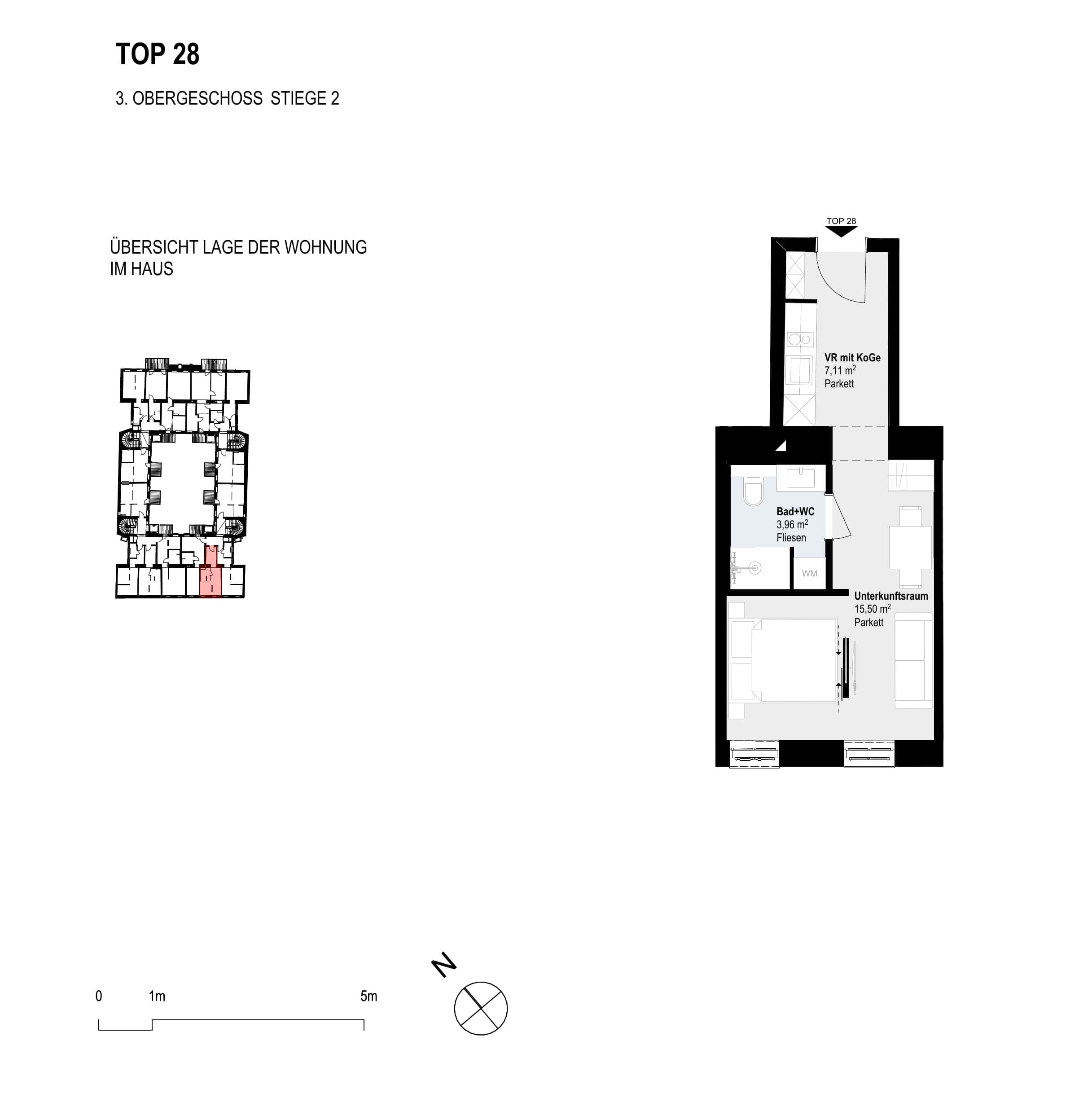 Grundriss Top 28 — Paulus 5 — 1 Zimmer — 26,6 m² — 3rd floor
