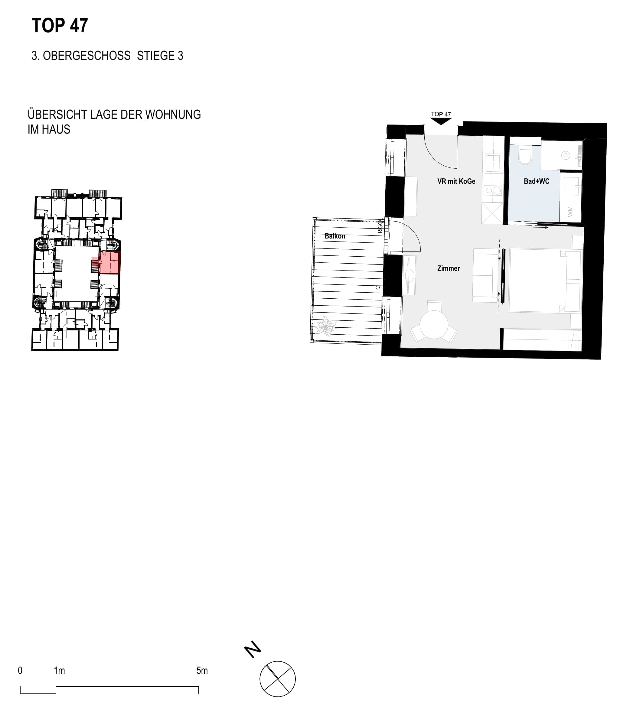 Grundriss Top 47 — Paulus 5 — 1 Zimmer — 29,1 m² — 3rd floor
