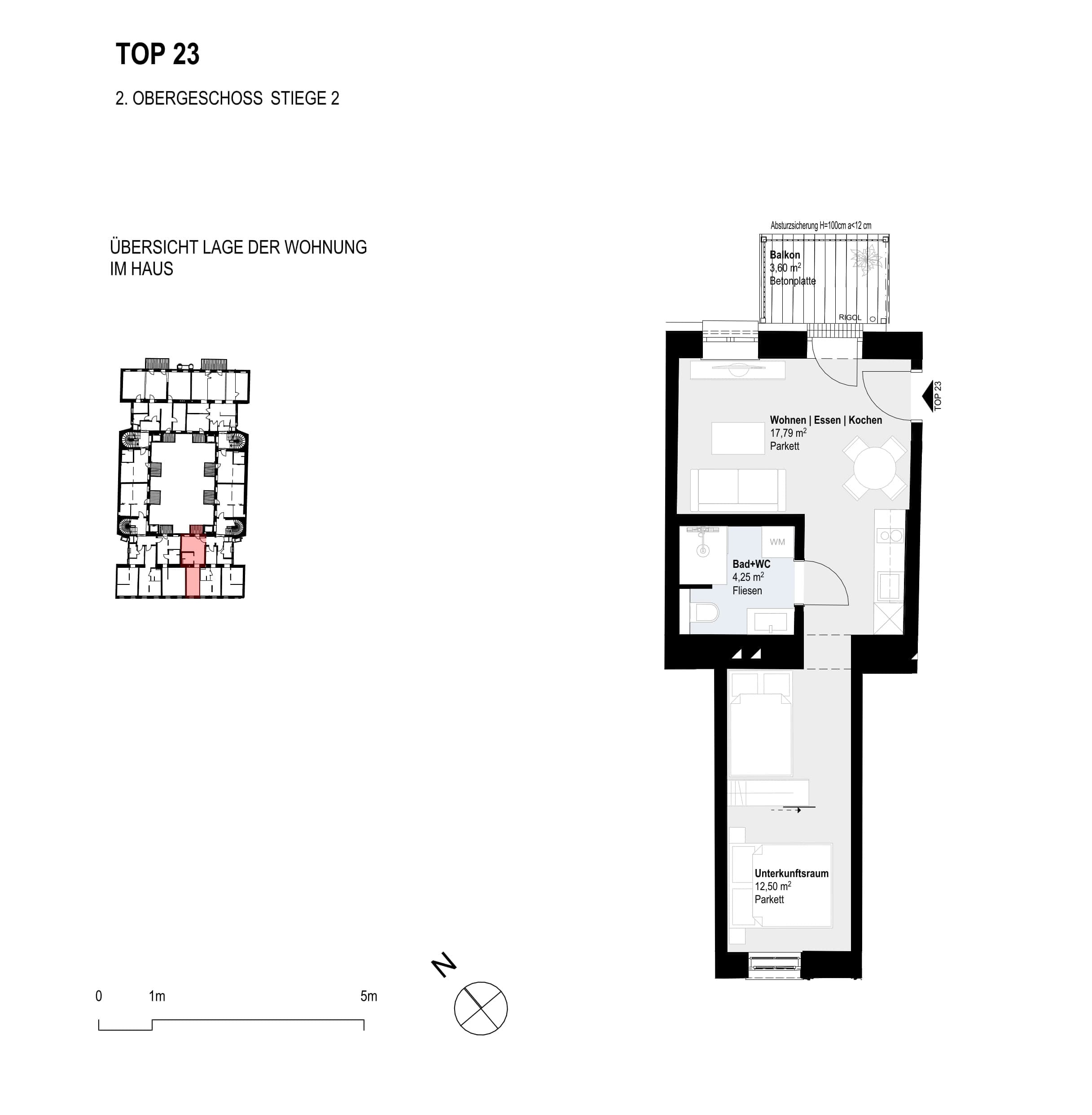 Grundriss Top 23 — Paulus 5 — 2 Zimmer — 34,5 m² — 2nd floor