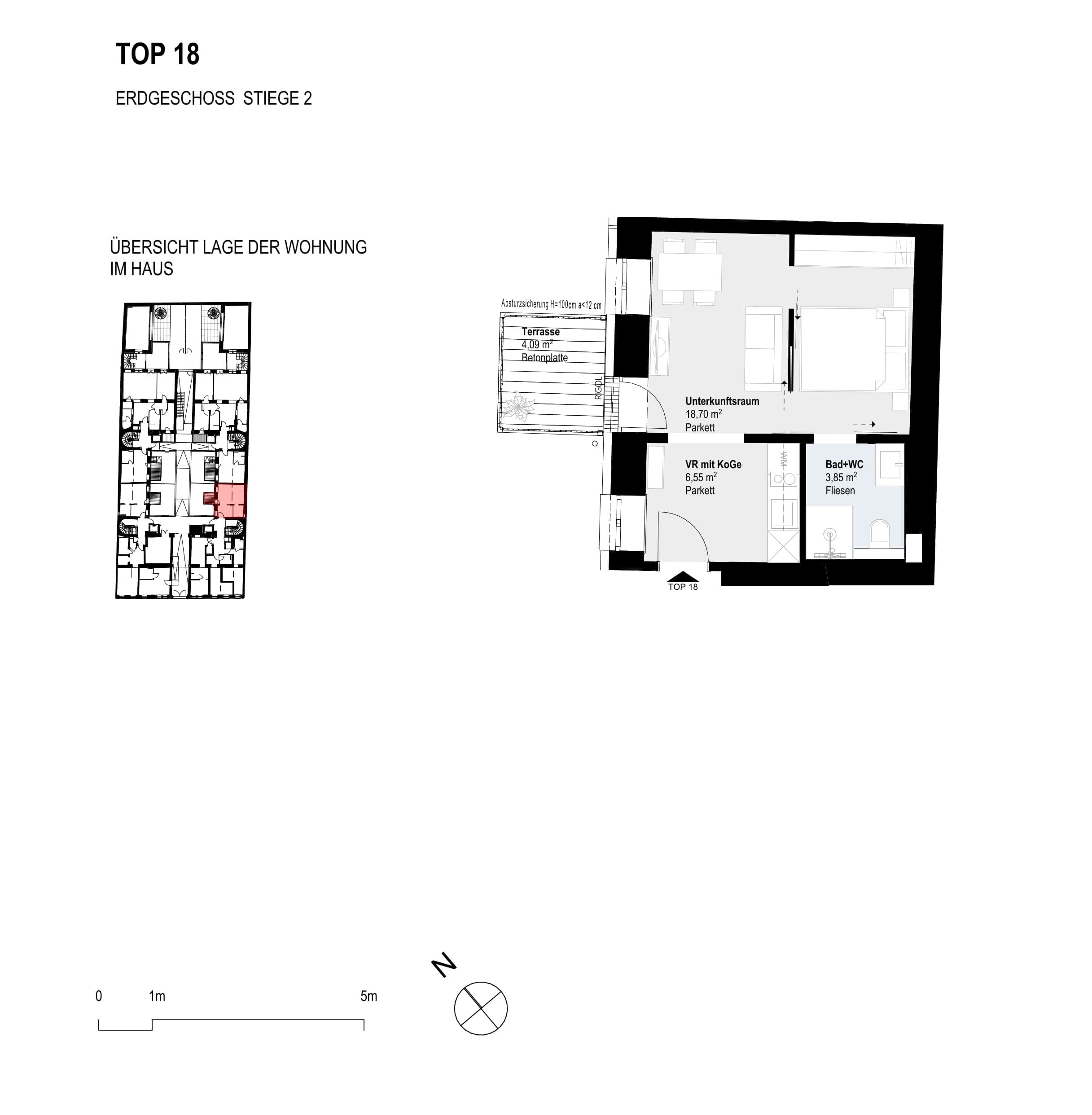 Grundriss Top 18 — Paulus 5 — 1 Zimmer — 29,1 m² — Ground floor