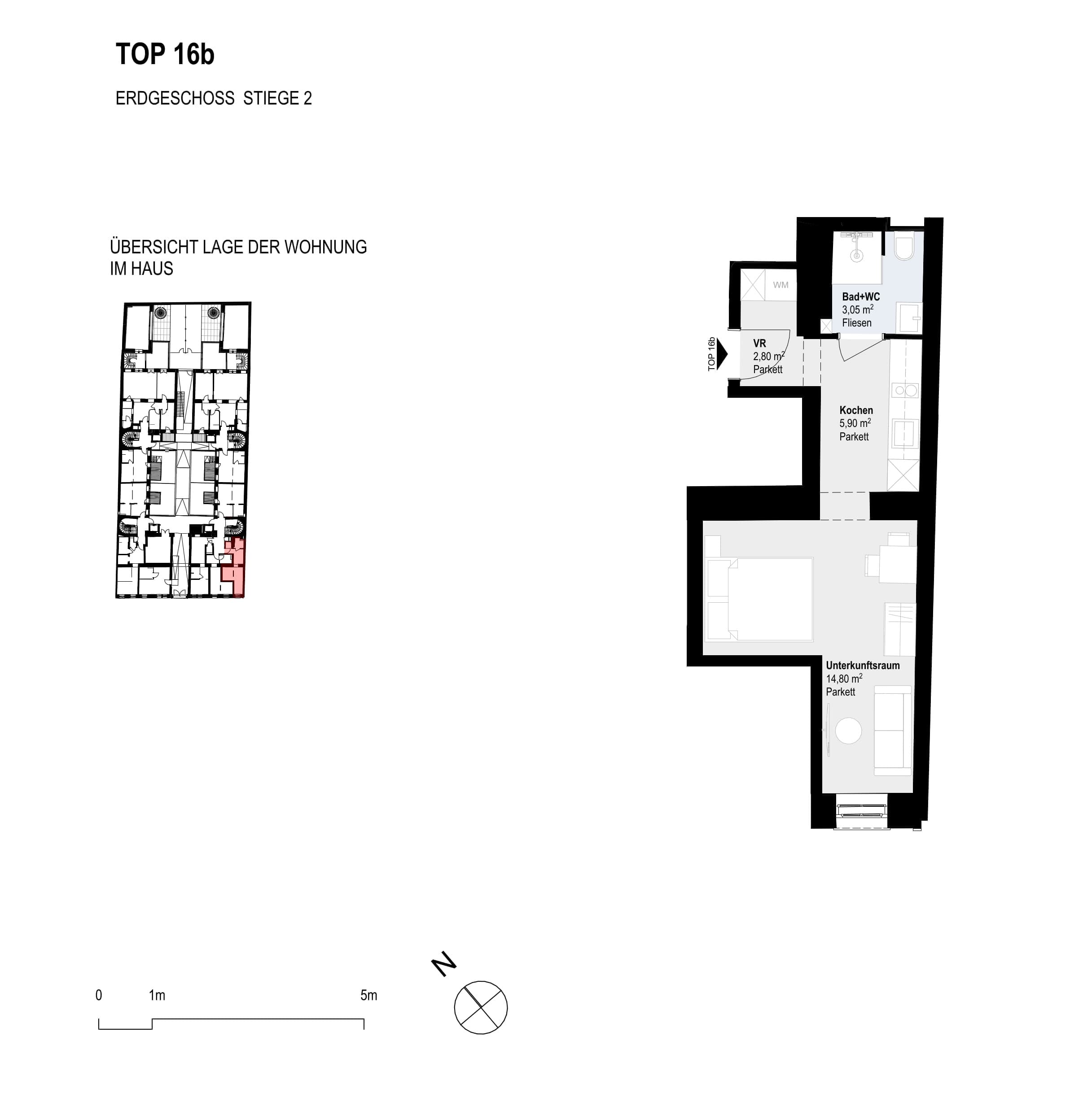 Grundriss Top 16b — Paulus 5 — 1 Zimmer — 26,6 m² — Ground floor