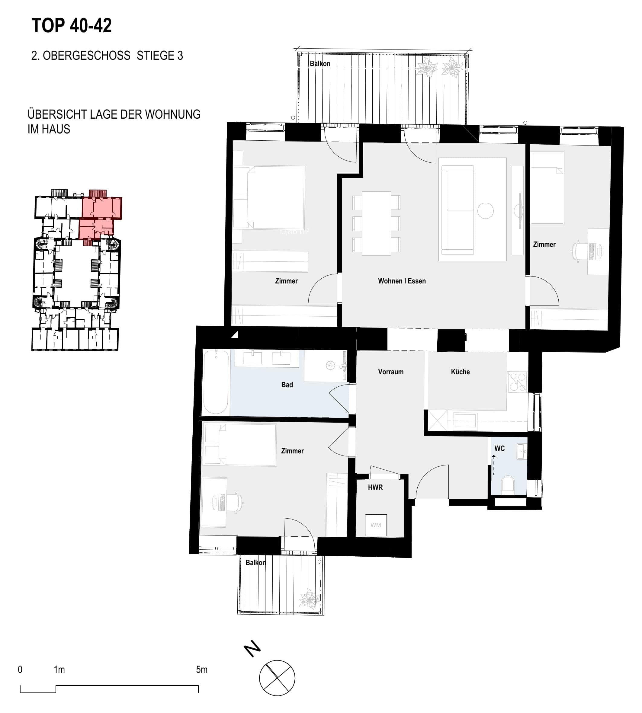 Grundriss Top 40-42 — Paulus 5 — 4 Zimmer — 96,9 m² — 2nd floor