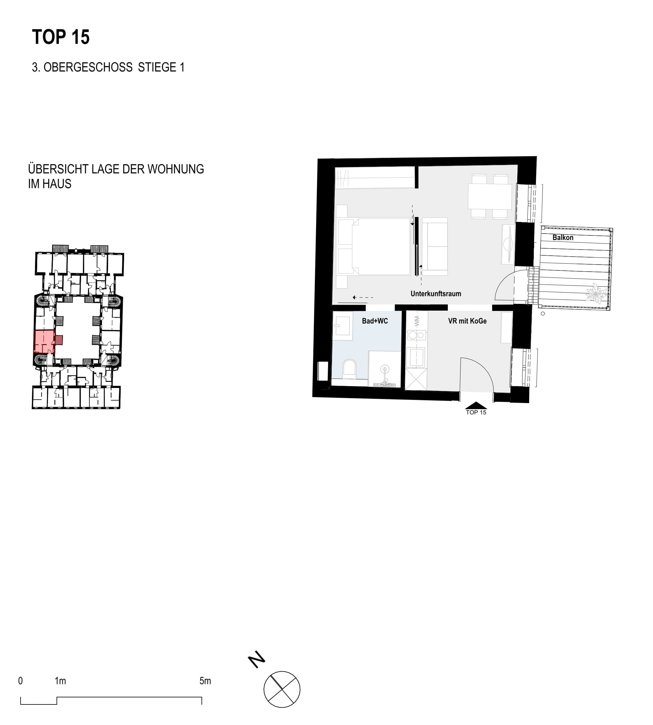 Grundriss Top 15 — Paulus 5 — 1 Zimmer — 29,4 m² — 3rd floor