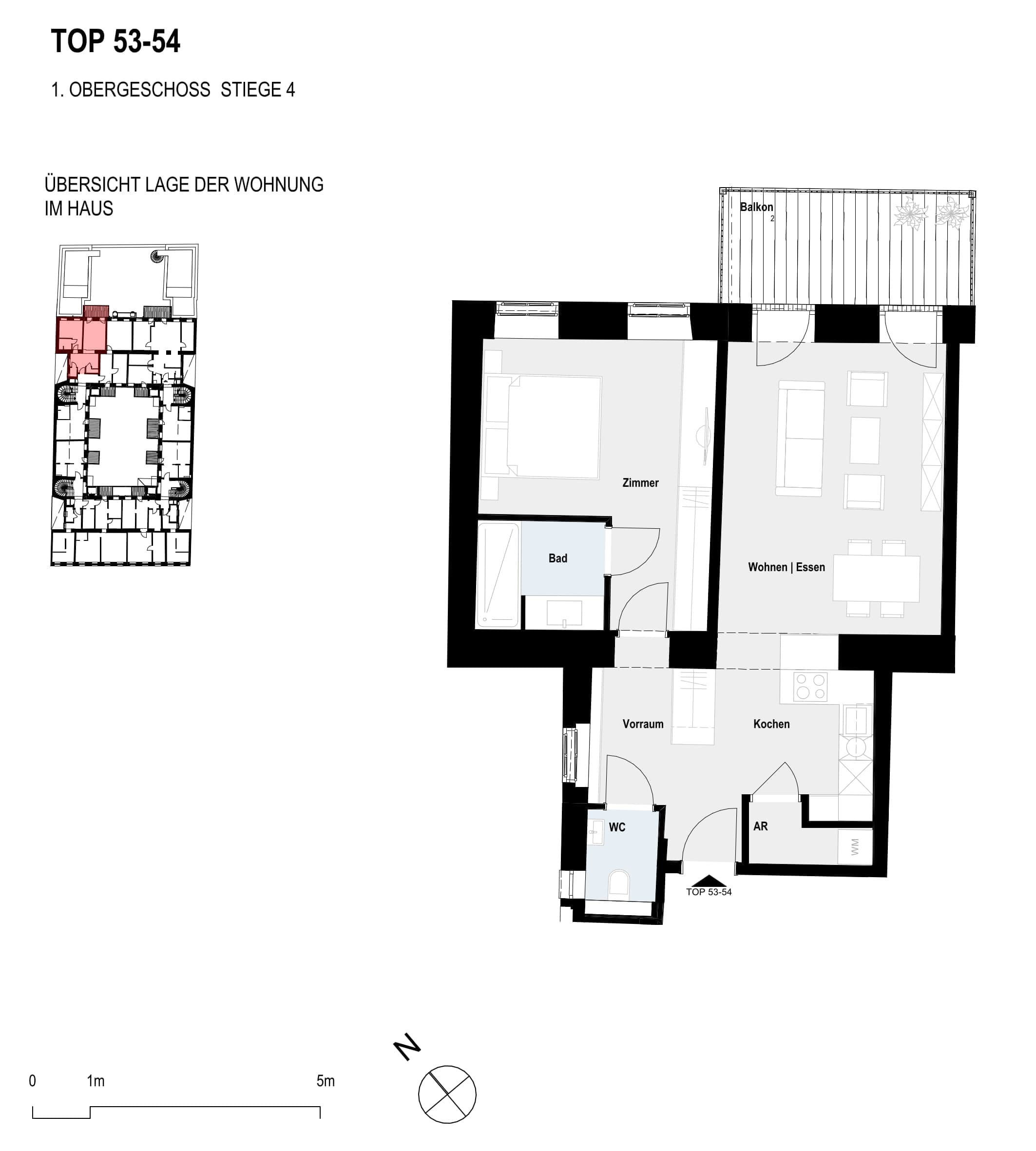 Grundriss Top 53+54 — Paulus 5 — 2 Zimmer — 58,2 m² — 1st floor