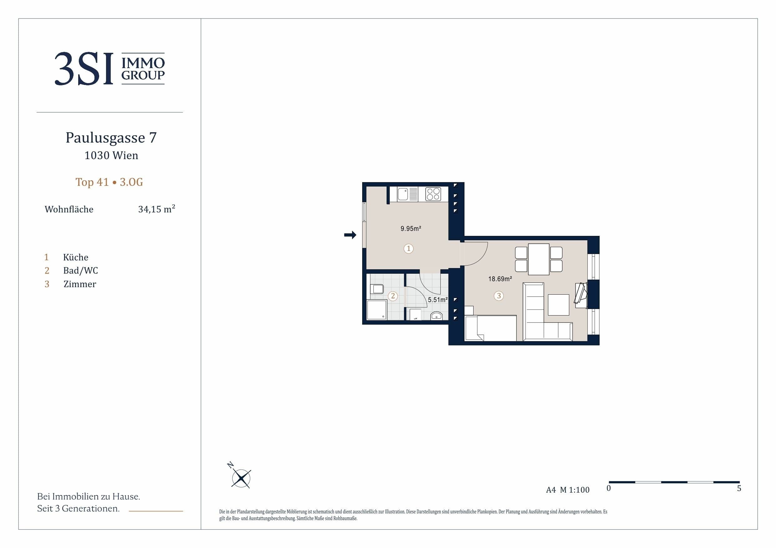 Grundriss Top 41 — Paulusplatz — 1 Zimmer — 34,2 m² — 3rd floor