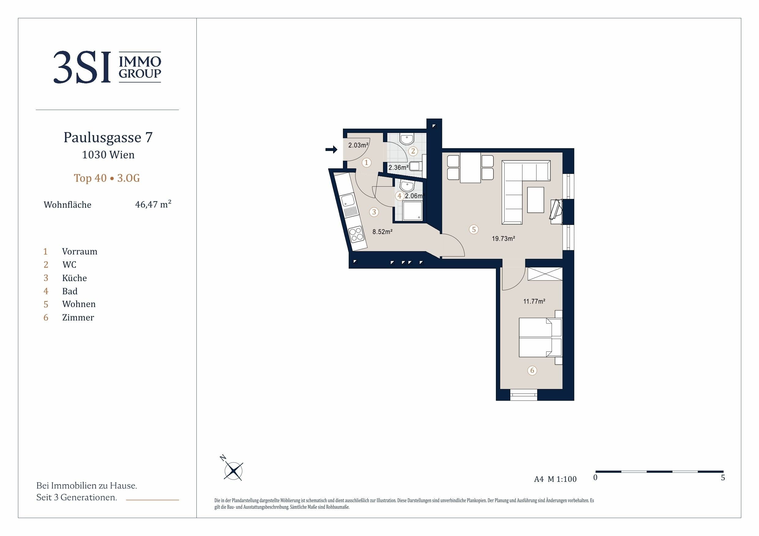 Grundriss Top 40 — Paulusplatz — 2 Zimmer — 46,5 m² — 3rd floor