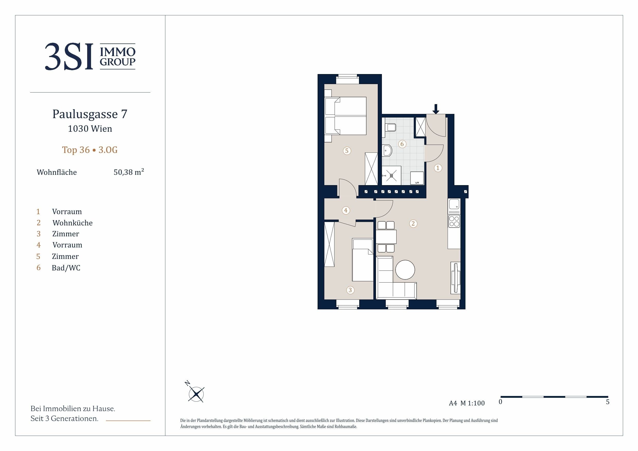 Grundriss Top 36 — Paulusplatz — 3 Zimmer — 50,4 m² — 3rd floor
