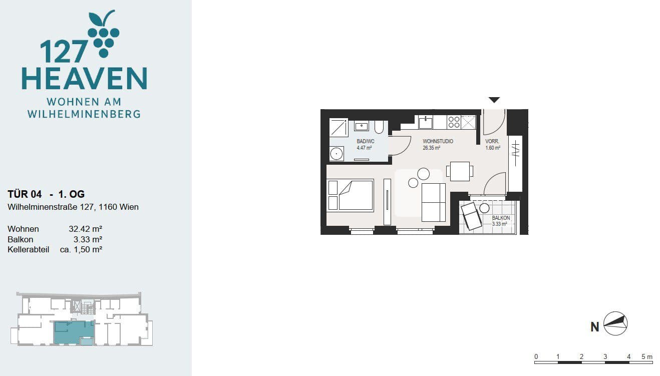 Floorplan Top 4 — 127 HEAVEN — 1 Rooms — 32.4 m² — 1. OG