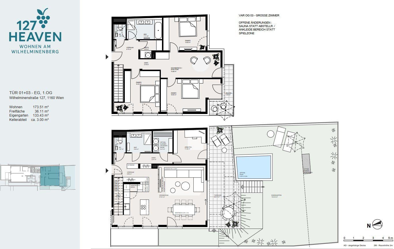 Grundriss Top 1 — 127 HEAVEN — 4 Zimmer — 84,2 m² — EG — Grundriss 2/2