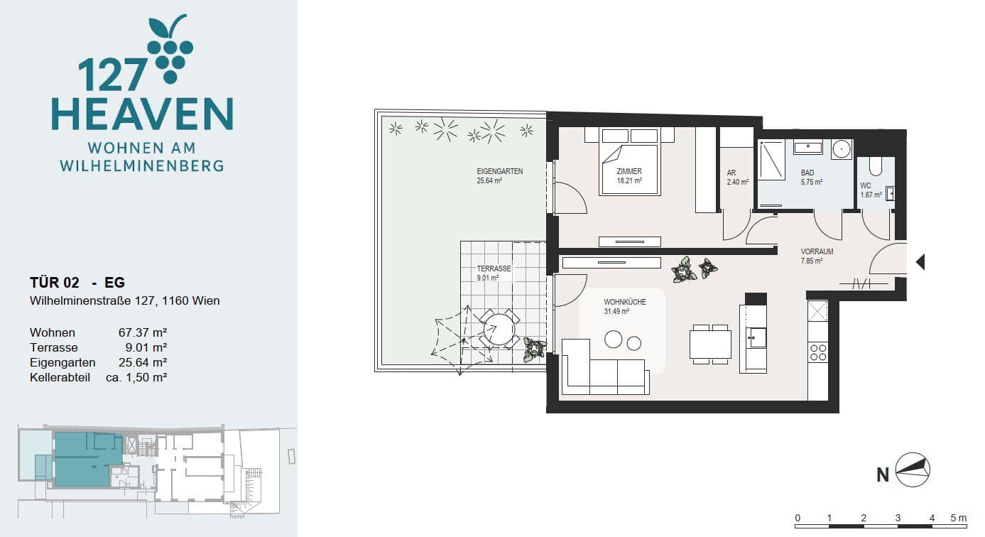 Grundriss Top 2 — 127 HEAVEN — 2 Zimmer — 67,4 m² — EG