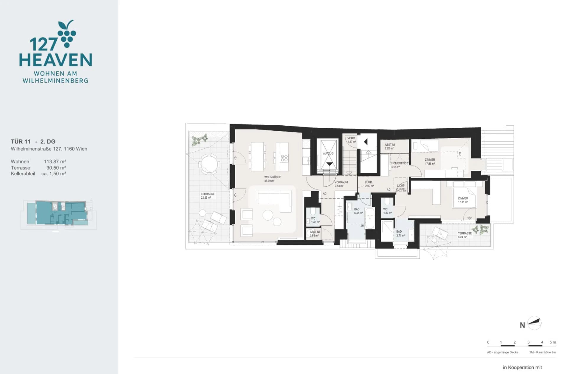 Grundriss Top 11 — 127 HEAVEN — 3.5 Zimmer — 113,6 m² — 2. DG — Grundriss 2/2
