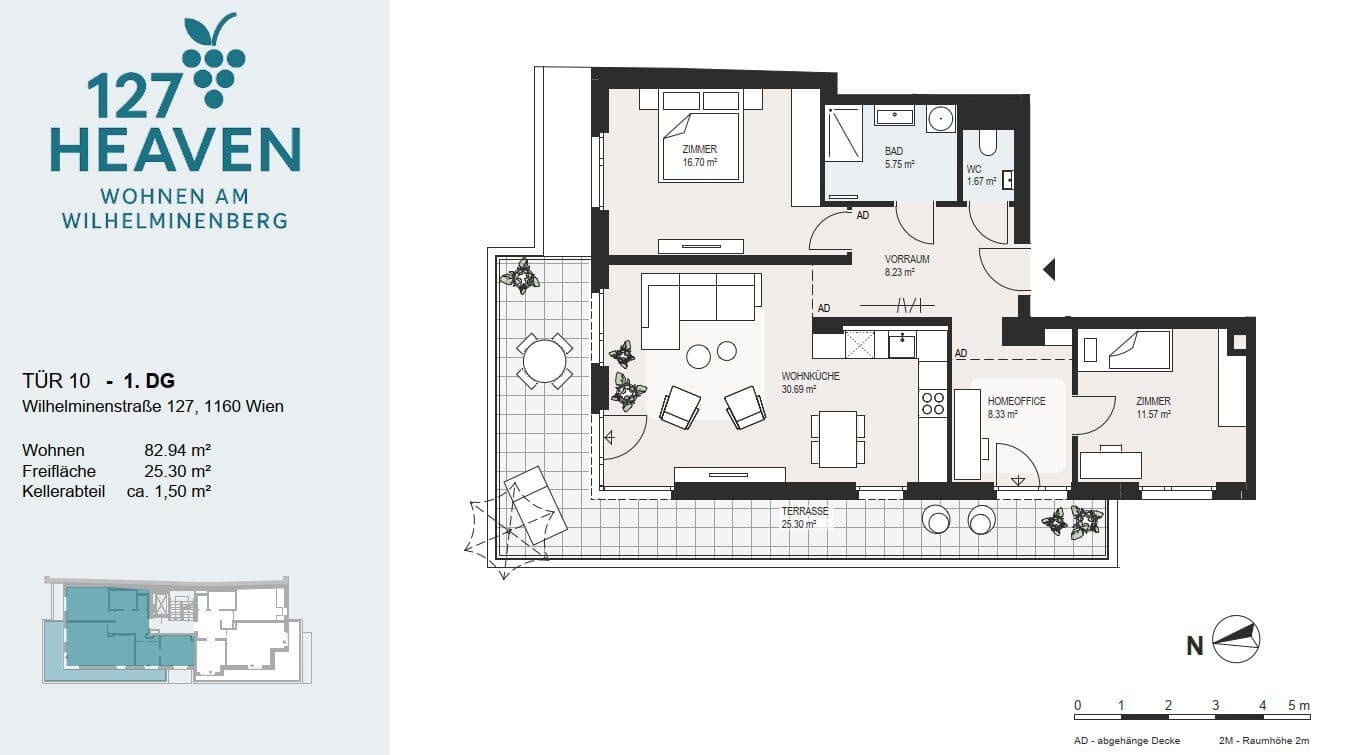 Grundriss Top 10 — 127 HEAVEN — 3.5 Zimmer — 82,9 m² — 1. DG