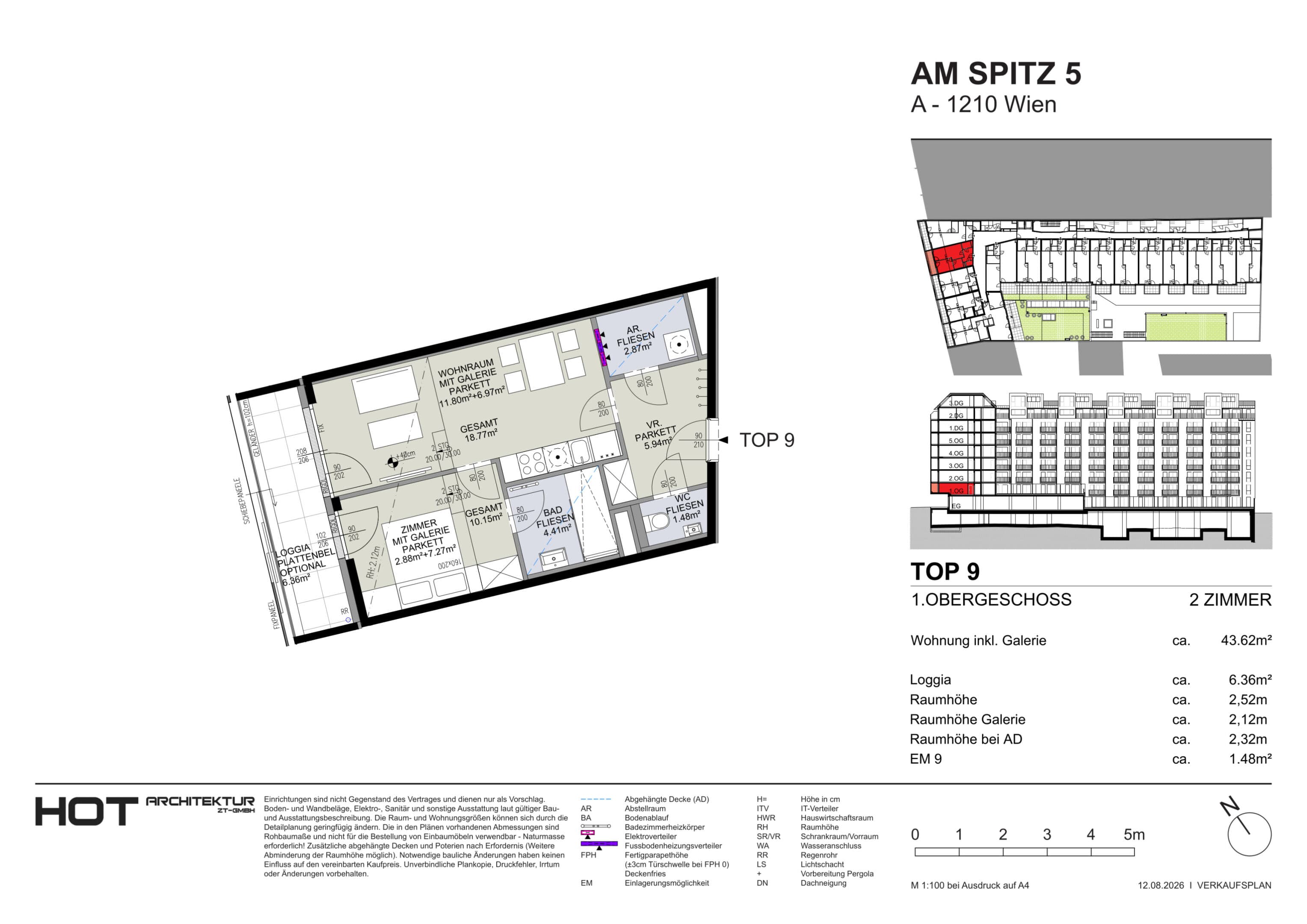 Grundriss Top 9 — Am Spitz 5 — 2 Zimmer — 43,6 m² — 1. OG