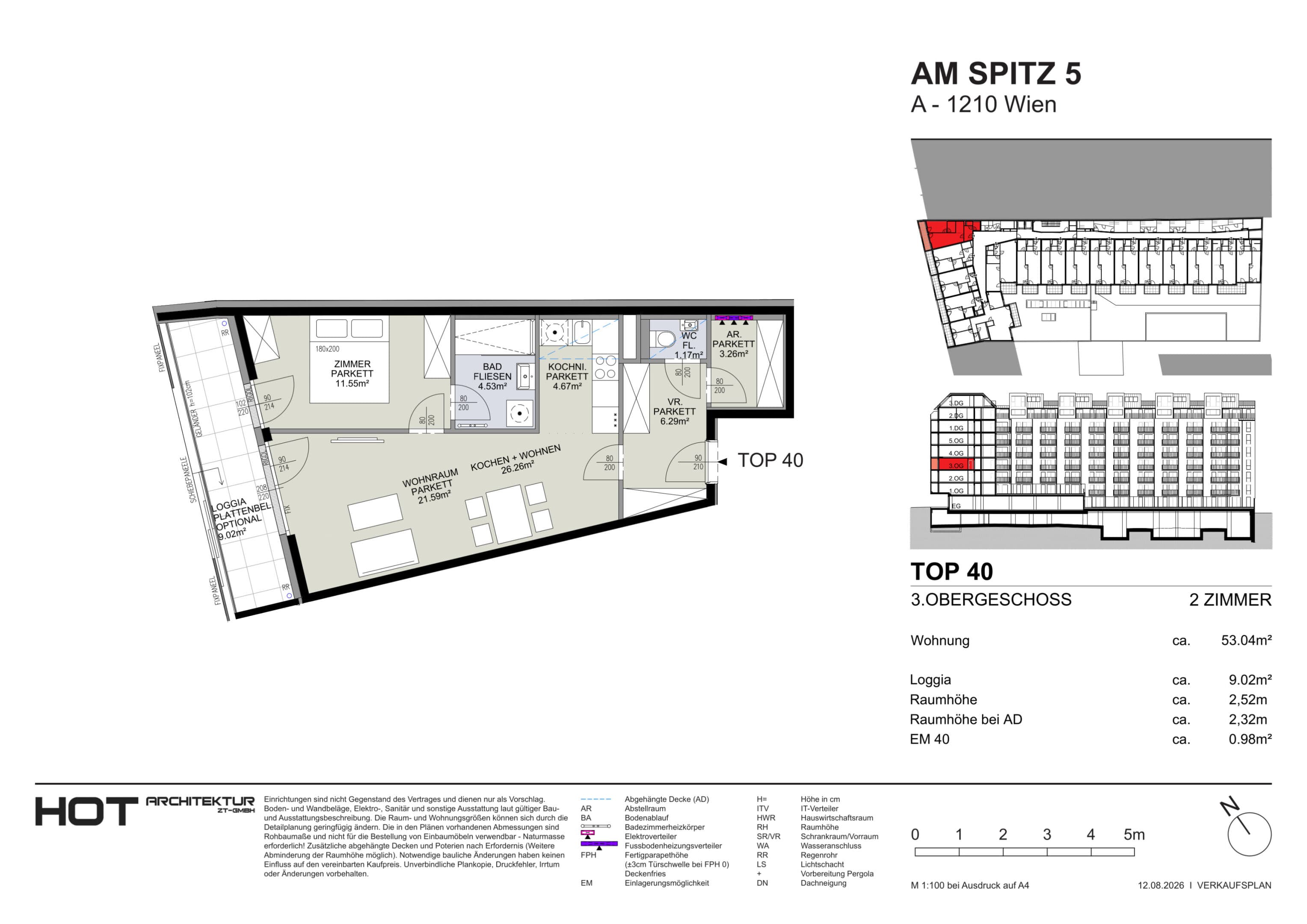 Grundriss Top 40 — Am Spitz 5 — 2 Zimmer — 53 m² — 3. OG
