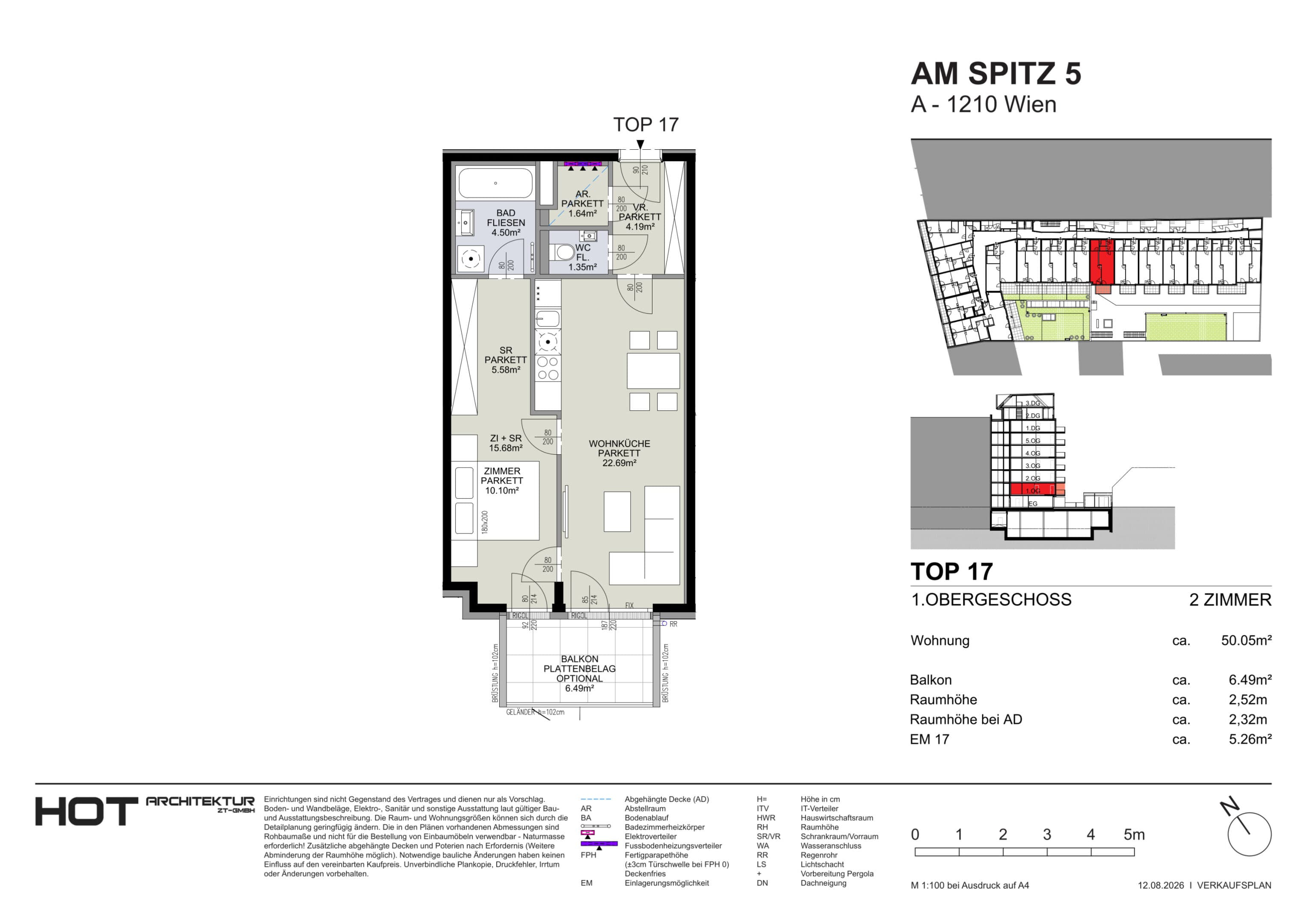 Grundriss Top 17 — Am Spitz 5 — 2 Zimmer — 50,1 m² — 1. OG
