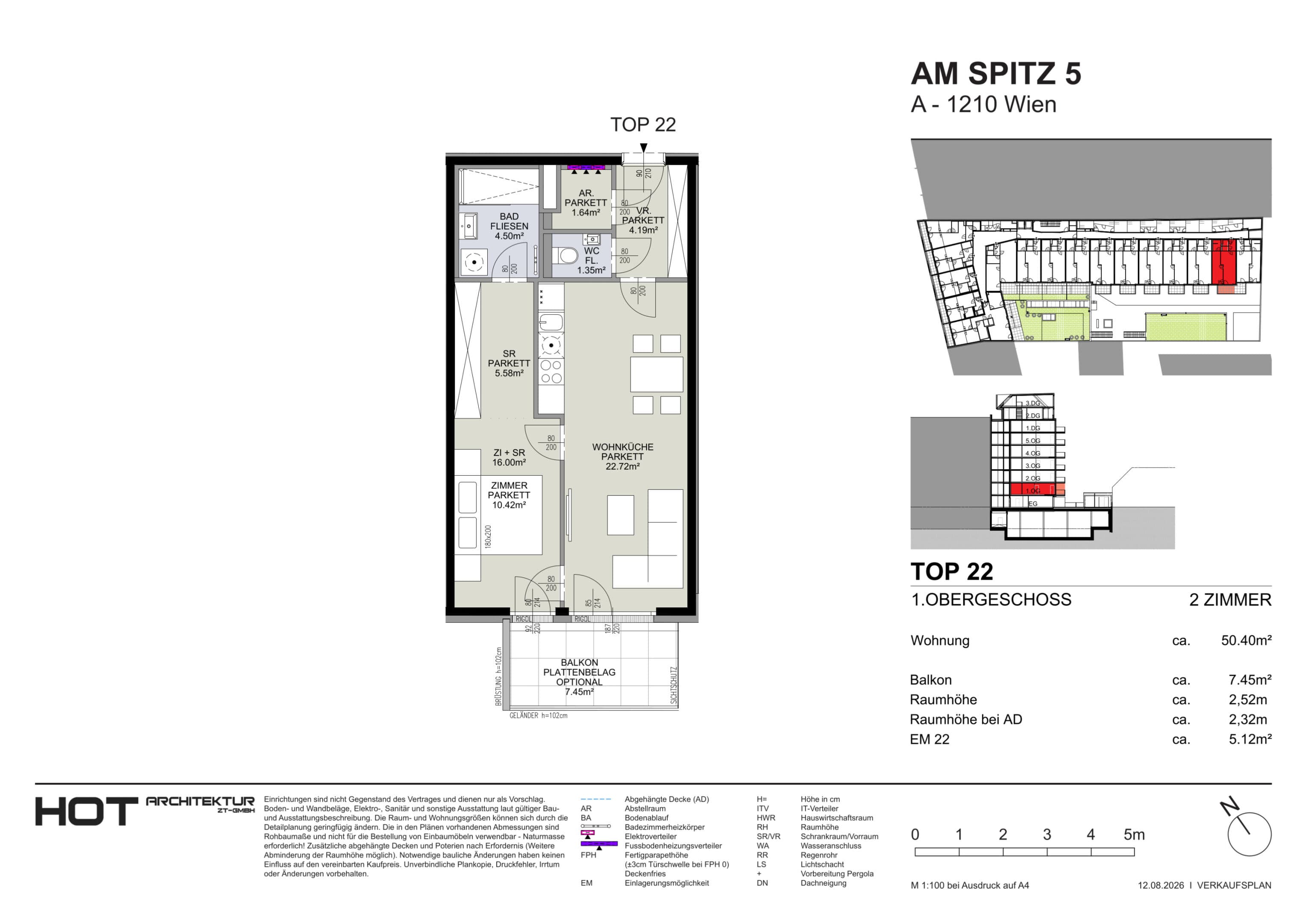 Grundriss Top 22 — Am Spitz 5 — 2 Zimmer — 50,4 m² — 1. OG