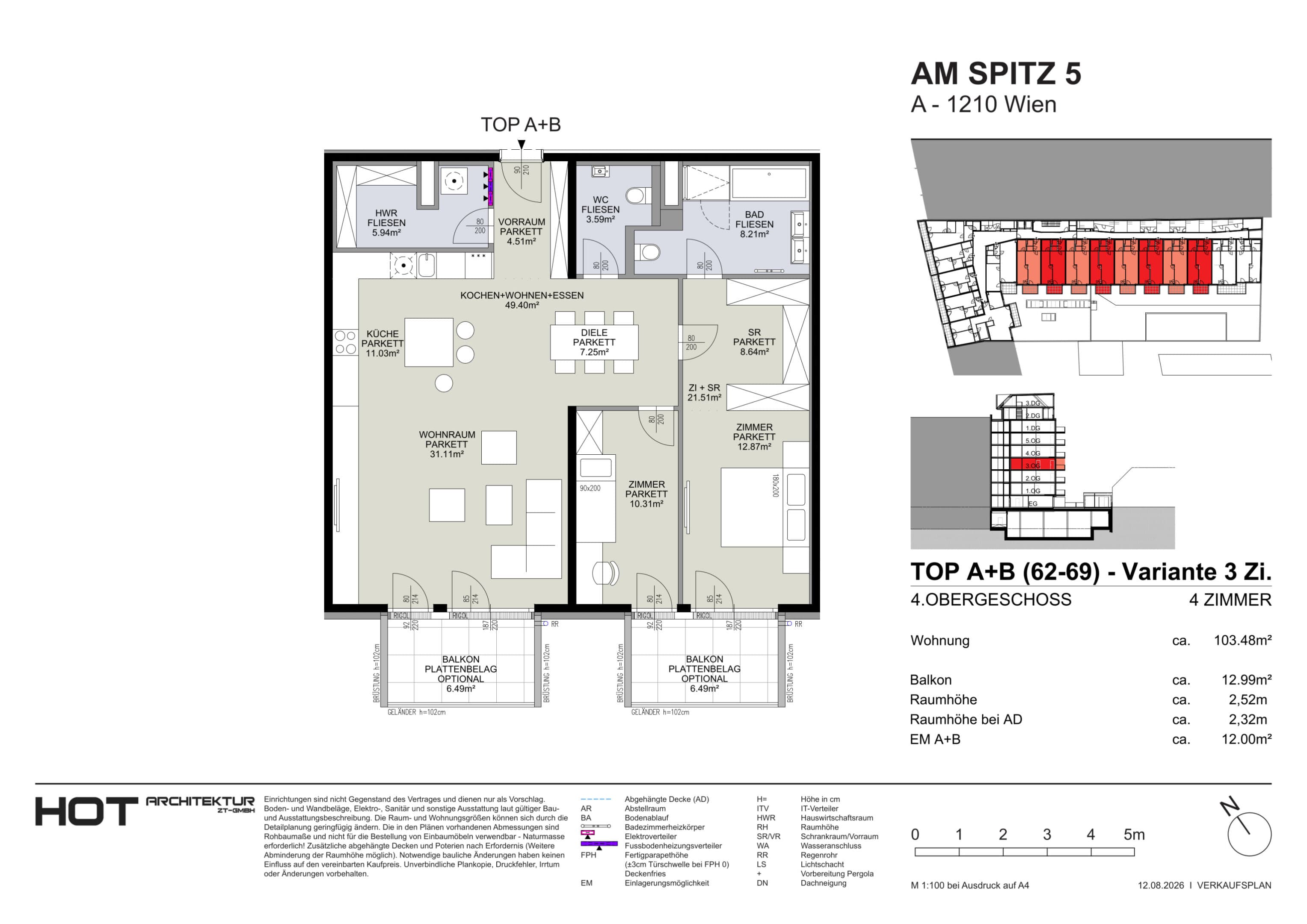 Grundriss Top 62+63 — Am Spitz 5 — 3 Zimmer — 103,5 m² — 4. OG