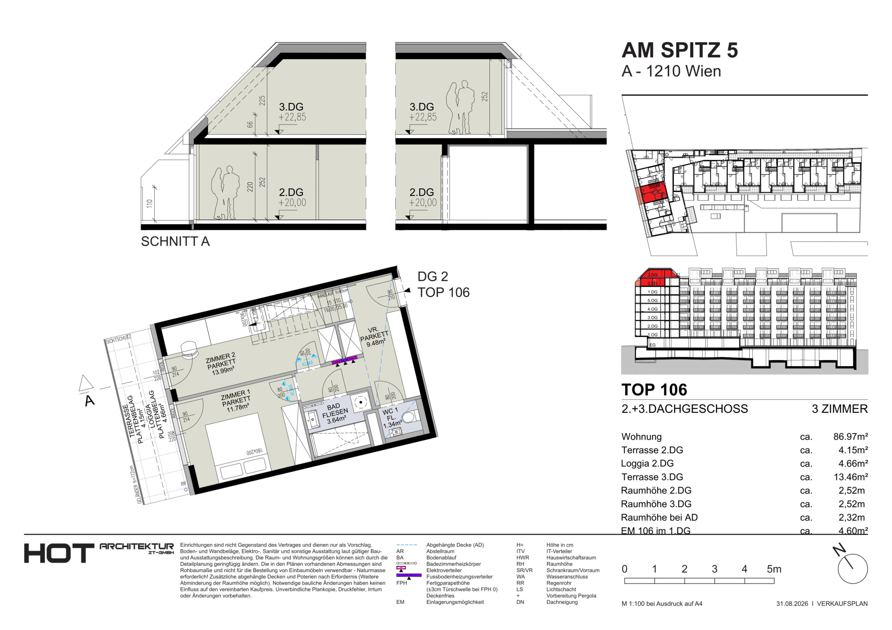 Grundriss Top 106 — Am Spitz 5 — 3 Zimmer — 87 m² — 2. DG — Grundriss 2/2