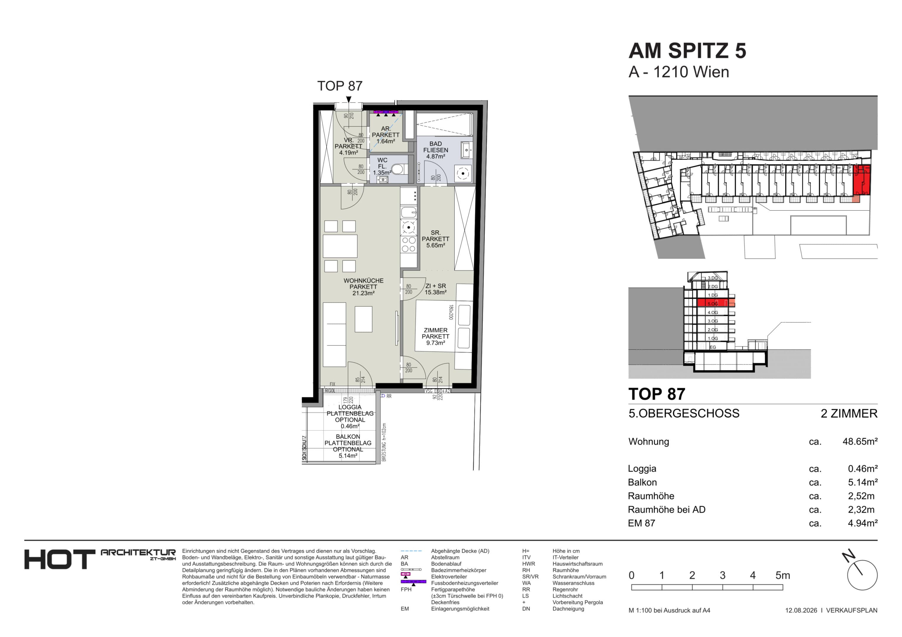 Grundriss Top 87 — Am Spitz 5 — 2 Zimmer — 48,7 m² — 5. OG