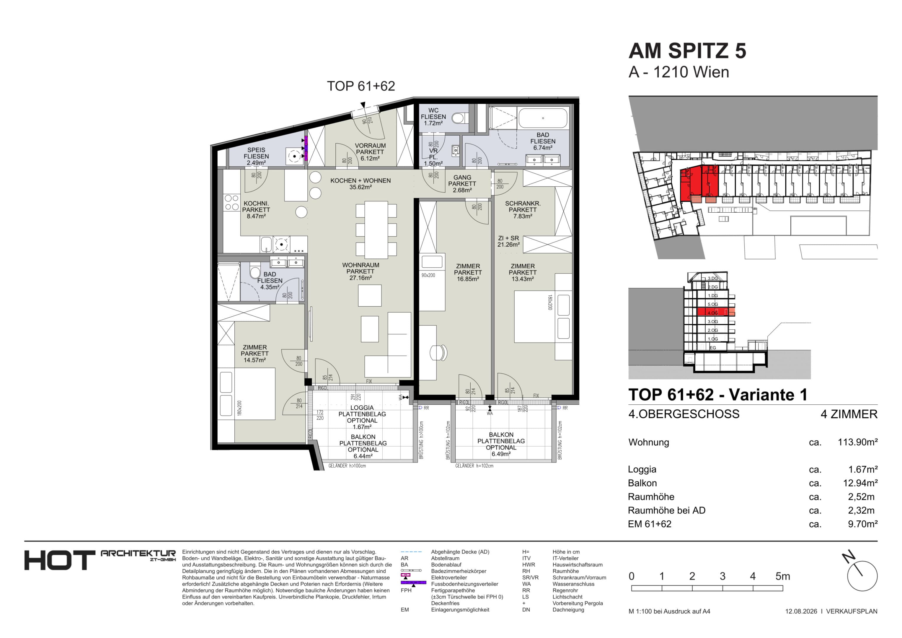Grundriss Top 61+62 — Am Spitz 5 — 4 Zimmer — 113,9 m² — 4. OG — Grundriss 2/2