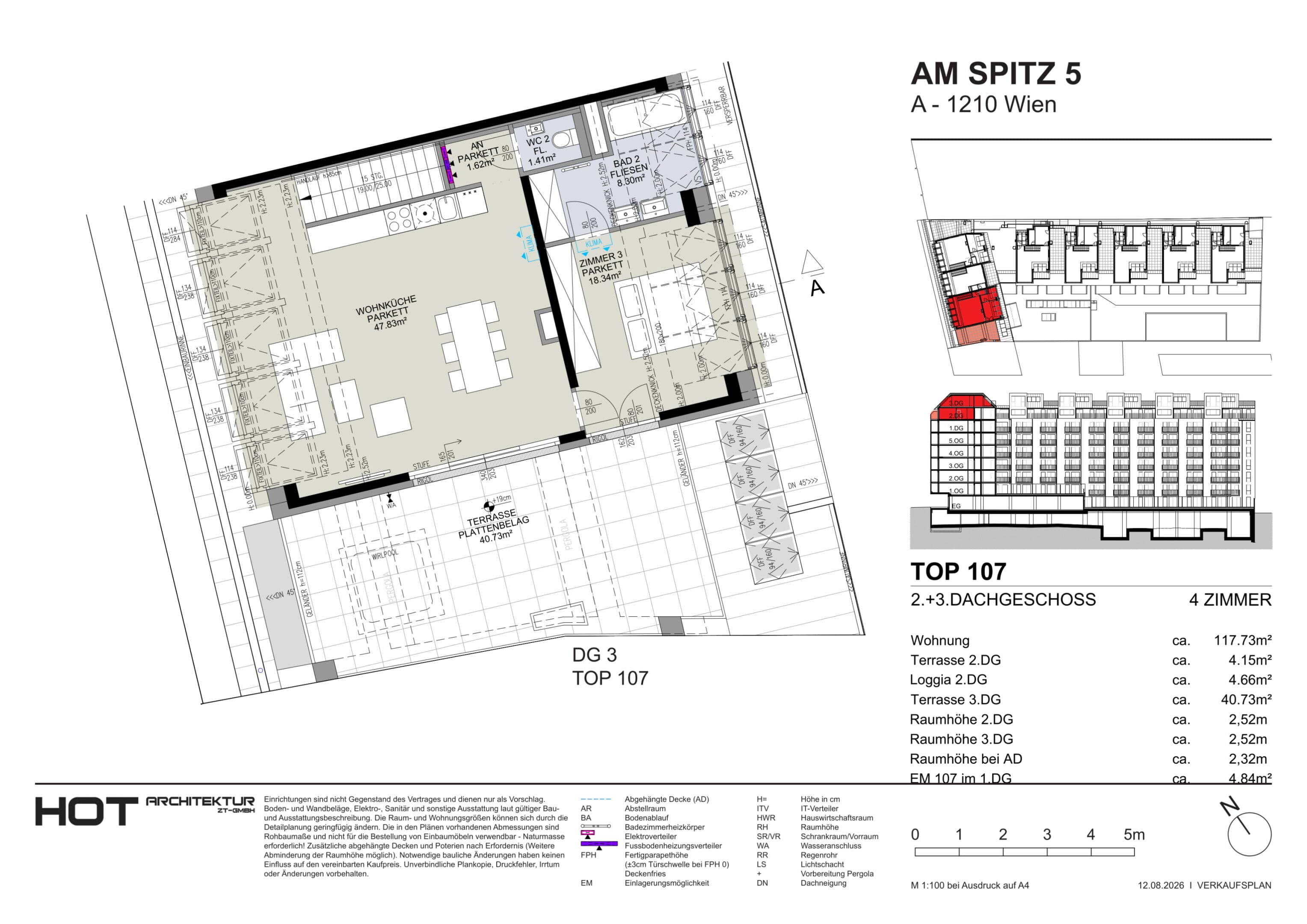 Grundriss Top 107 — Am Spitz 5 — 4 Zimmer — 117,7 m² — 2. DG — Grundriss 1/2