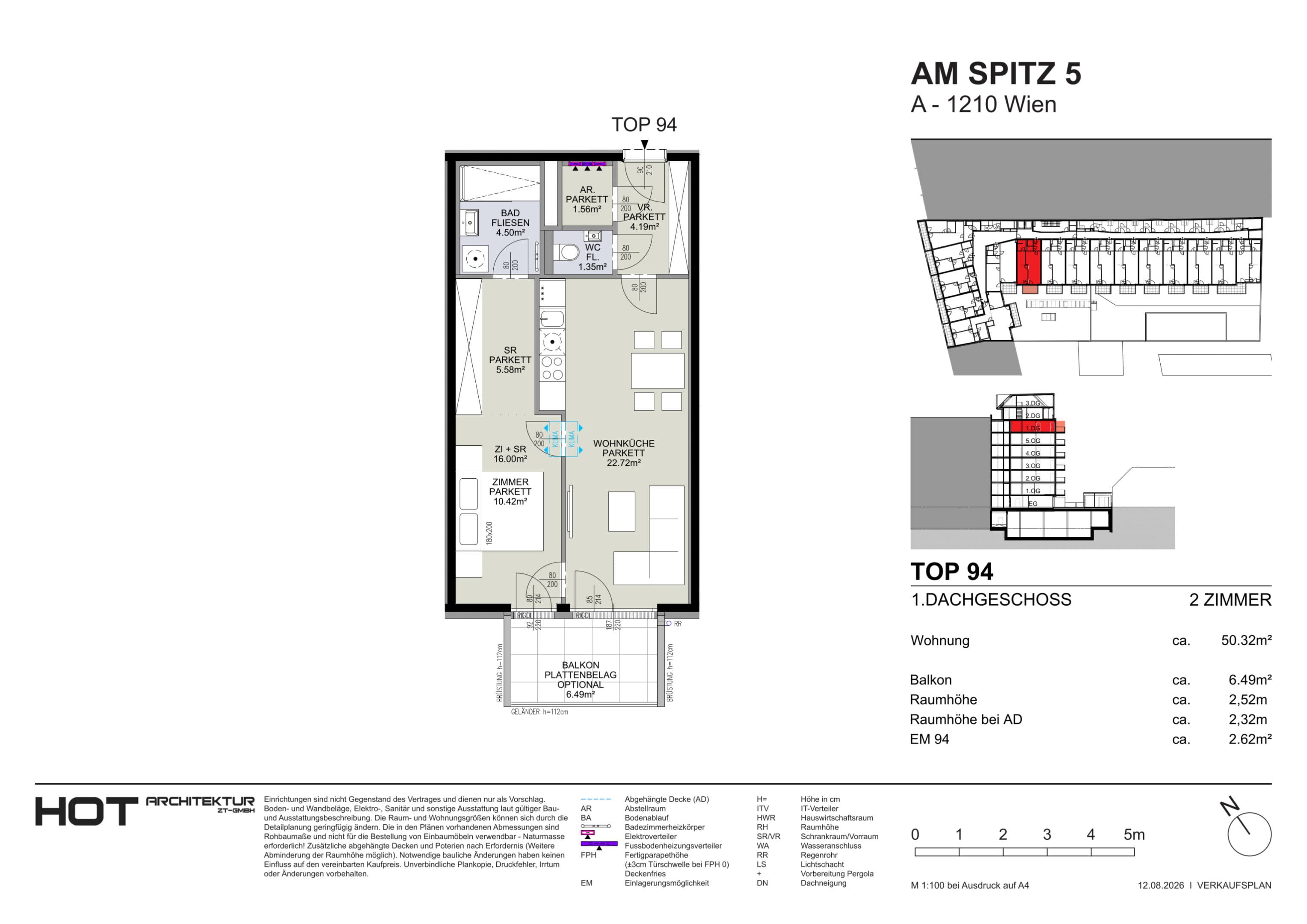 Grundriss Top 94 — Am Spitz 5 — 2 Zimmer — 50,3 m² — 1. DG