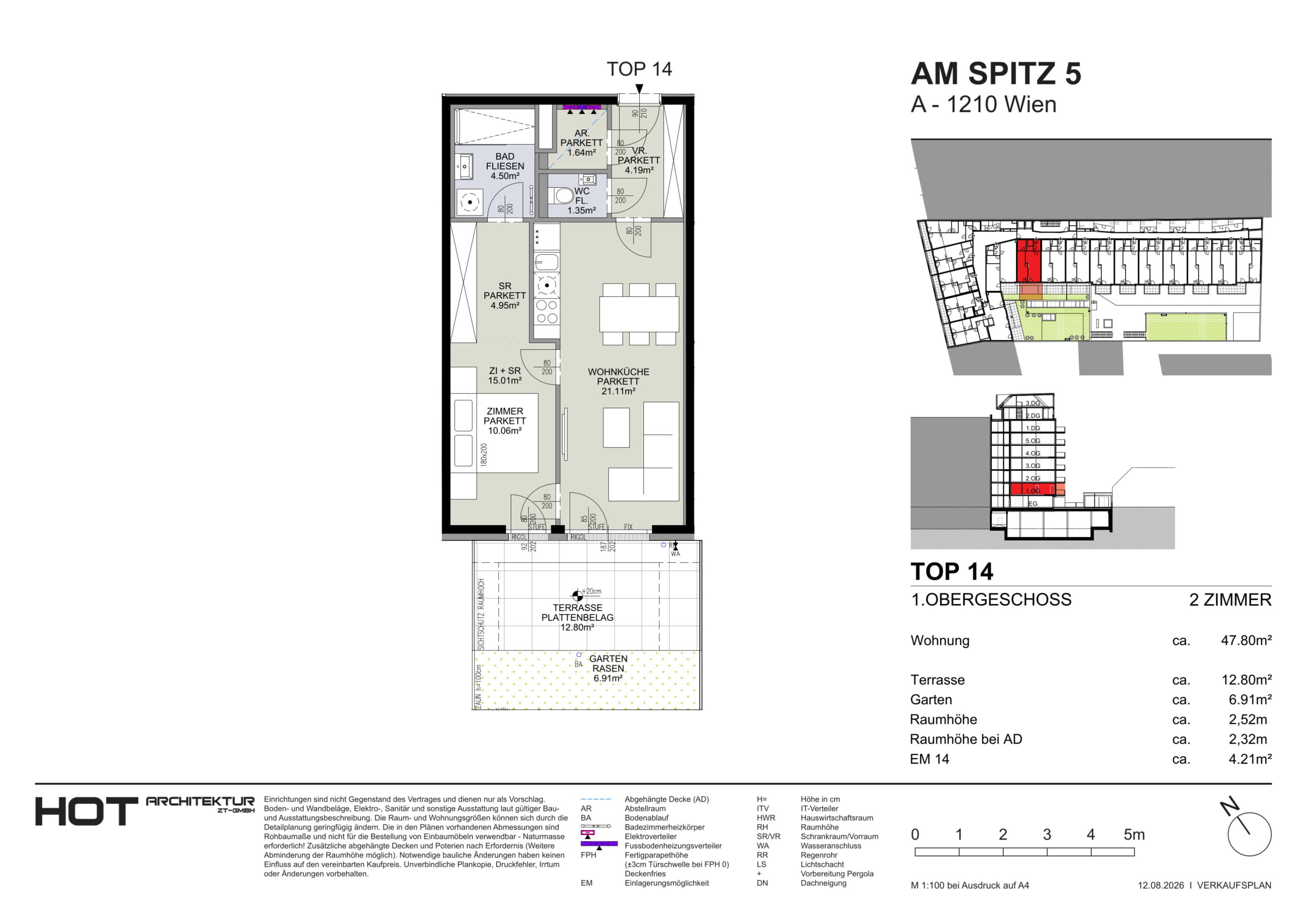 Grundriss Top 14 — Am Spitz 5 — 2 Zimmer — 47,8 m² — 1. OG