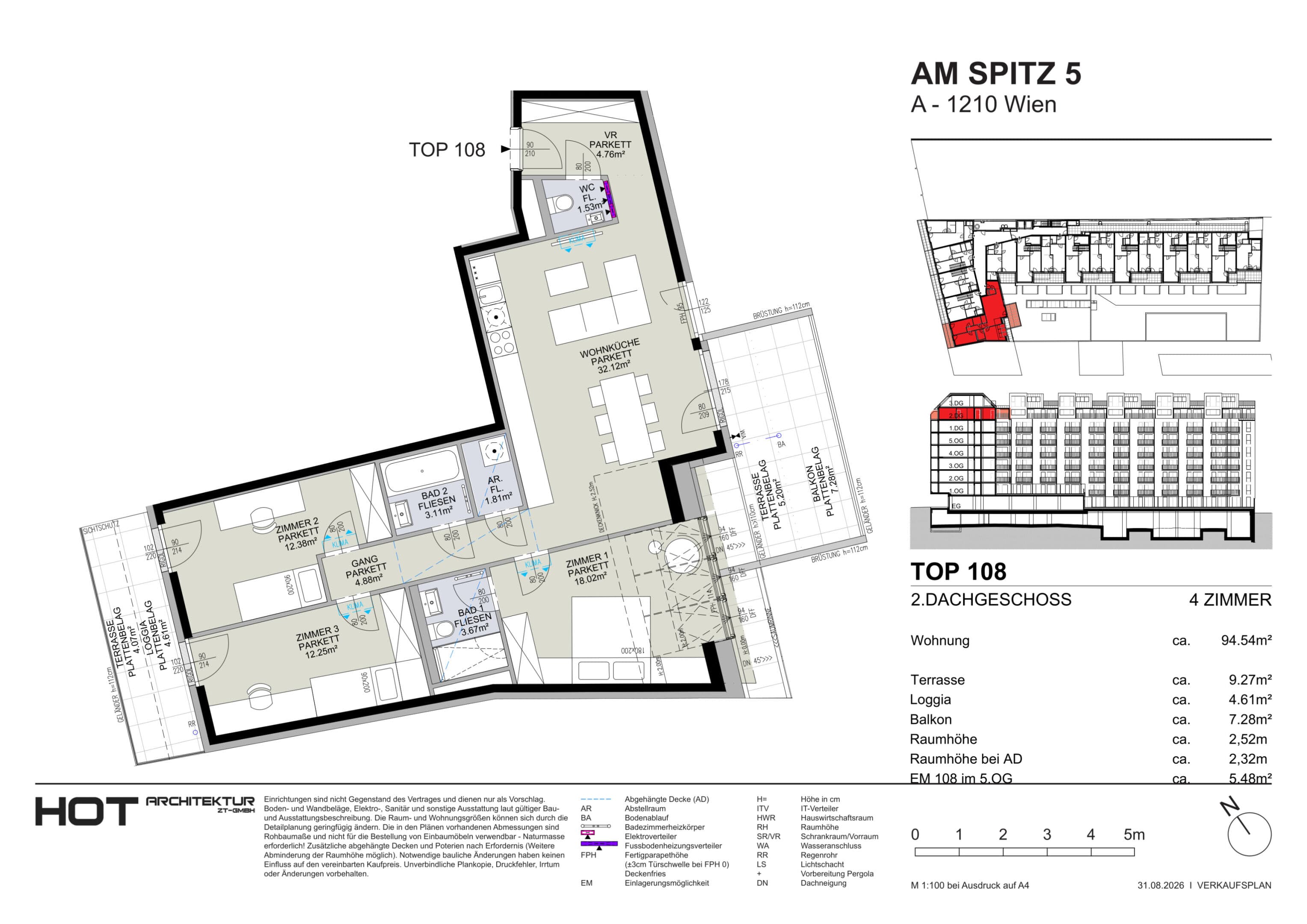 Grundriss Top 108 — Am Spitz 5 — 4 Zimmer — 94,5 m² — 2. DG