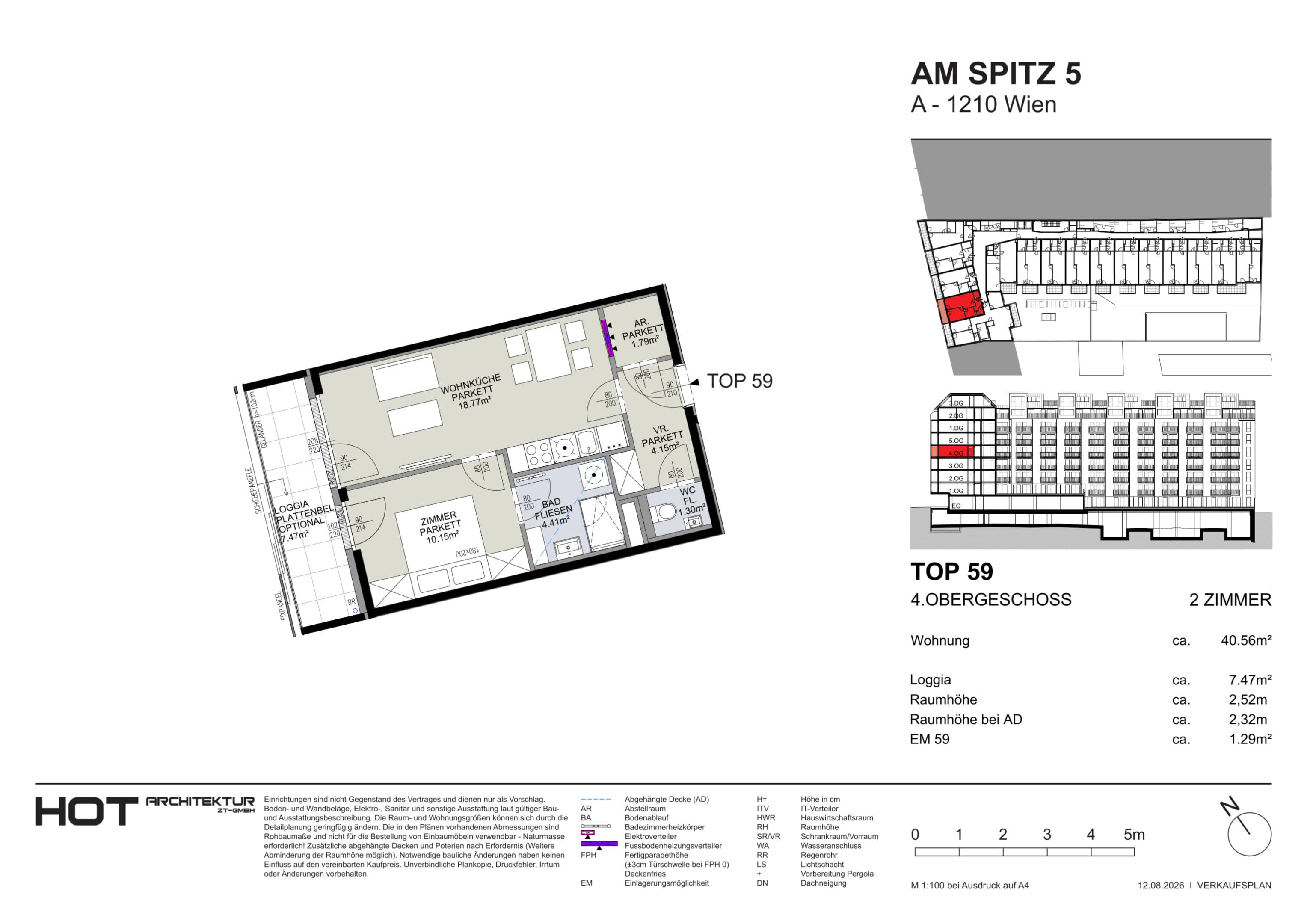 Grundriss Top 59 — Am Spitz 5 — 2 Zimmer — 40,6 m² — 4. OG