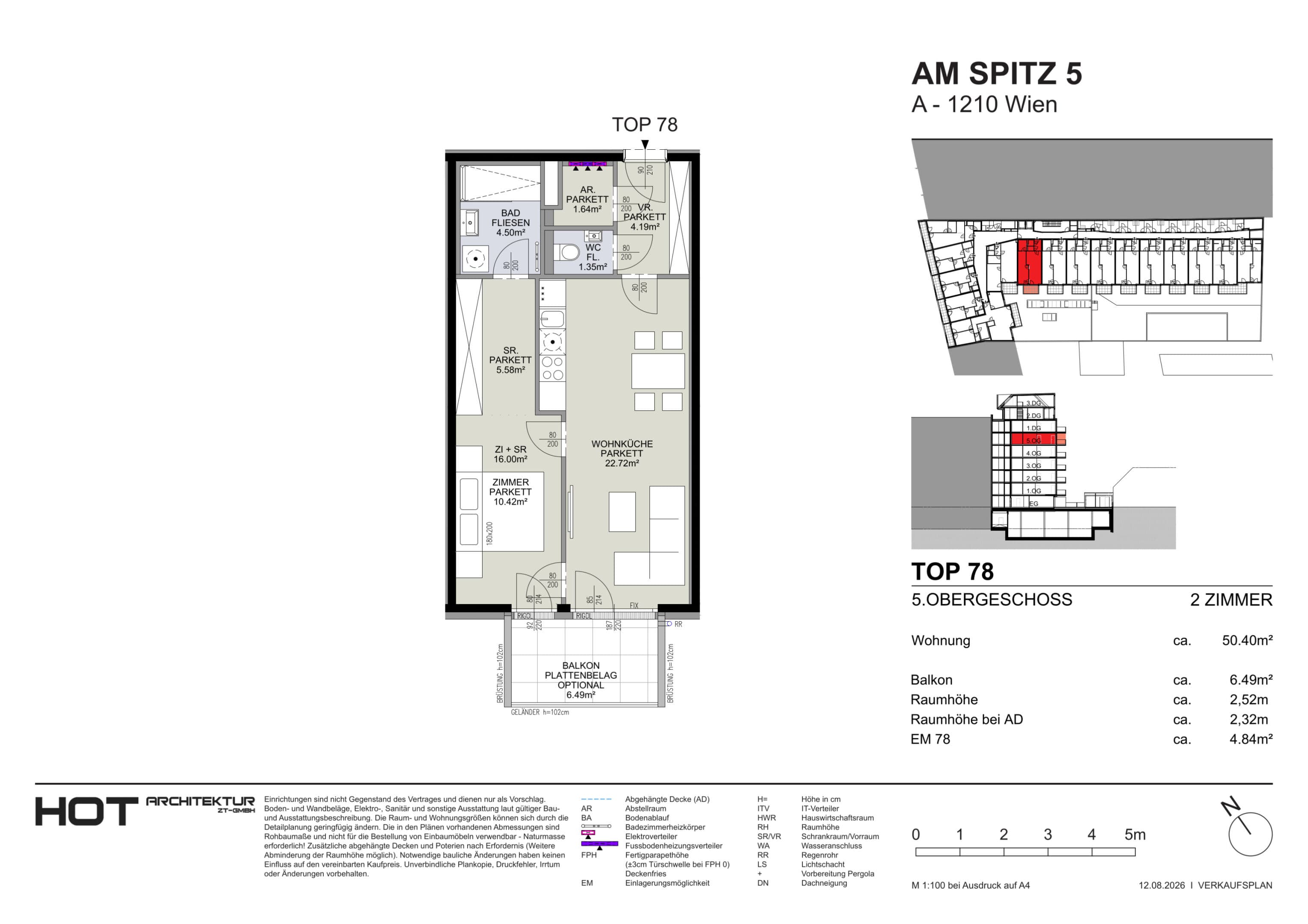 Grundriss Top 78 — Am Spitz 5 — 2 Zimmer — 50,4 m² — 5. OG