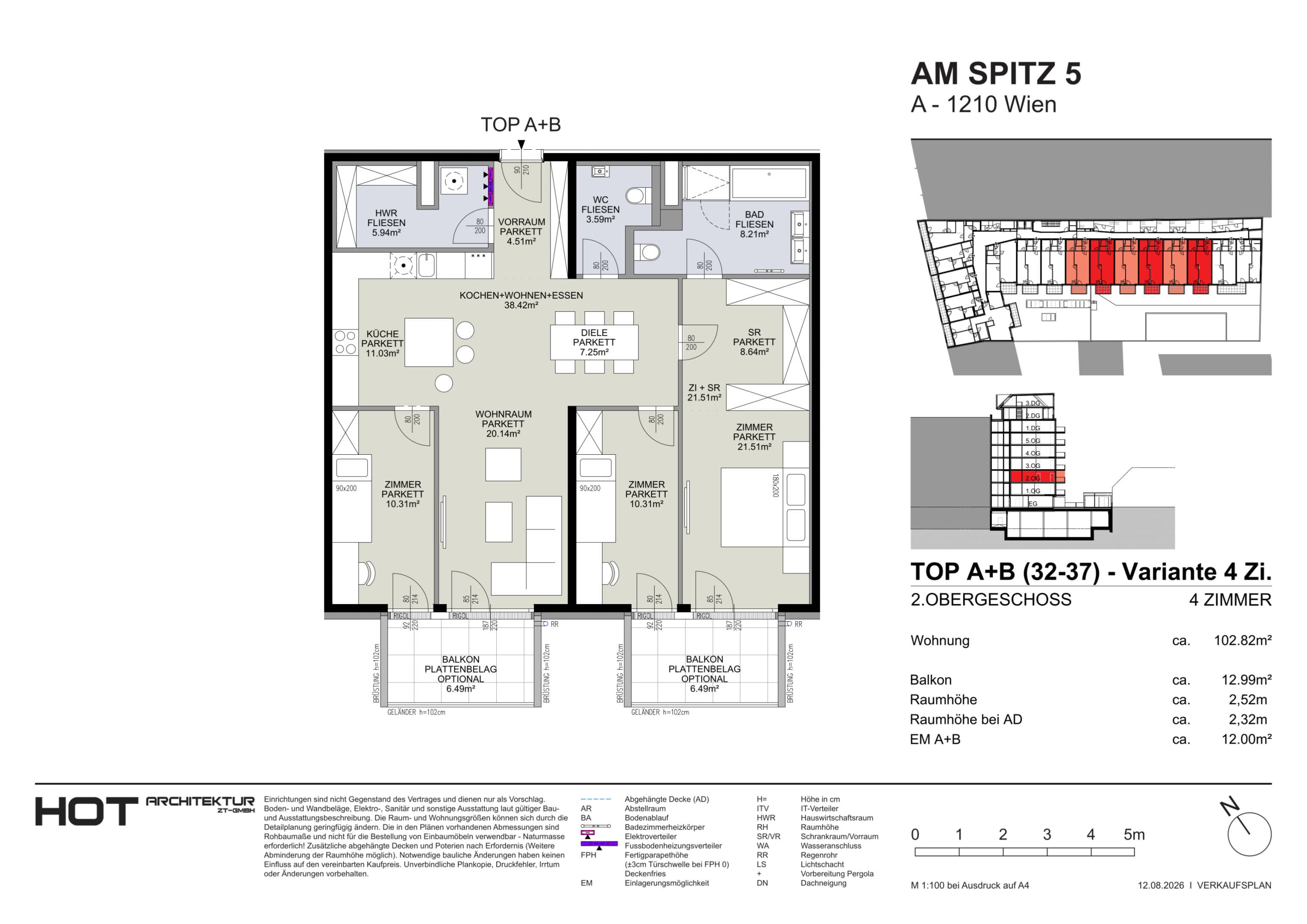 Grundriss Top 32+33 — Am Spitz 5 — 3 Zimmer — 103,5 m² — 2. OG